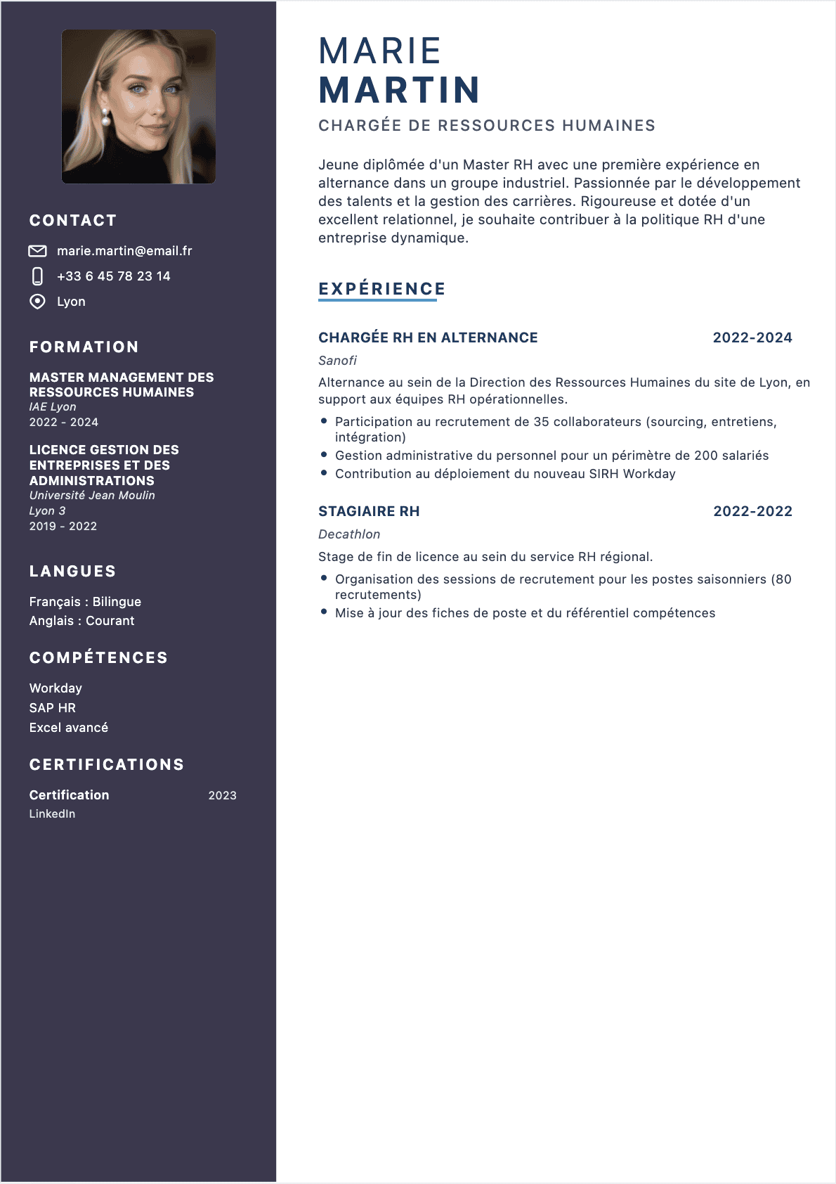 Responsable RH Junior - CV Responsable RH