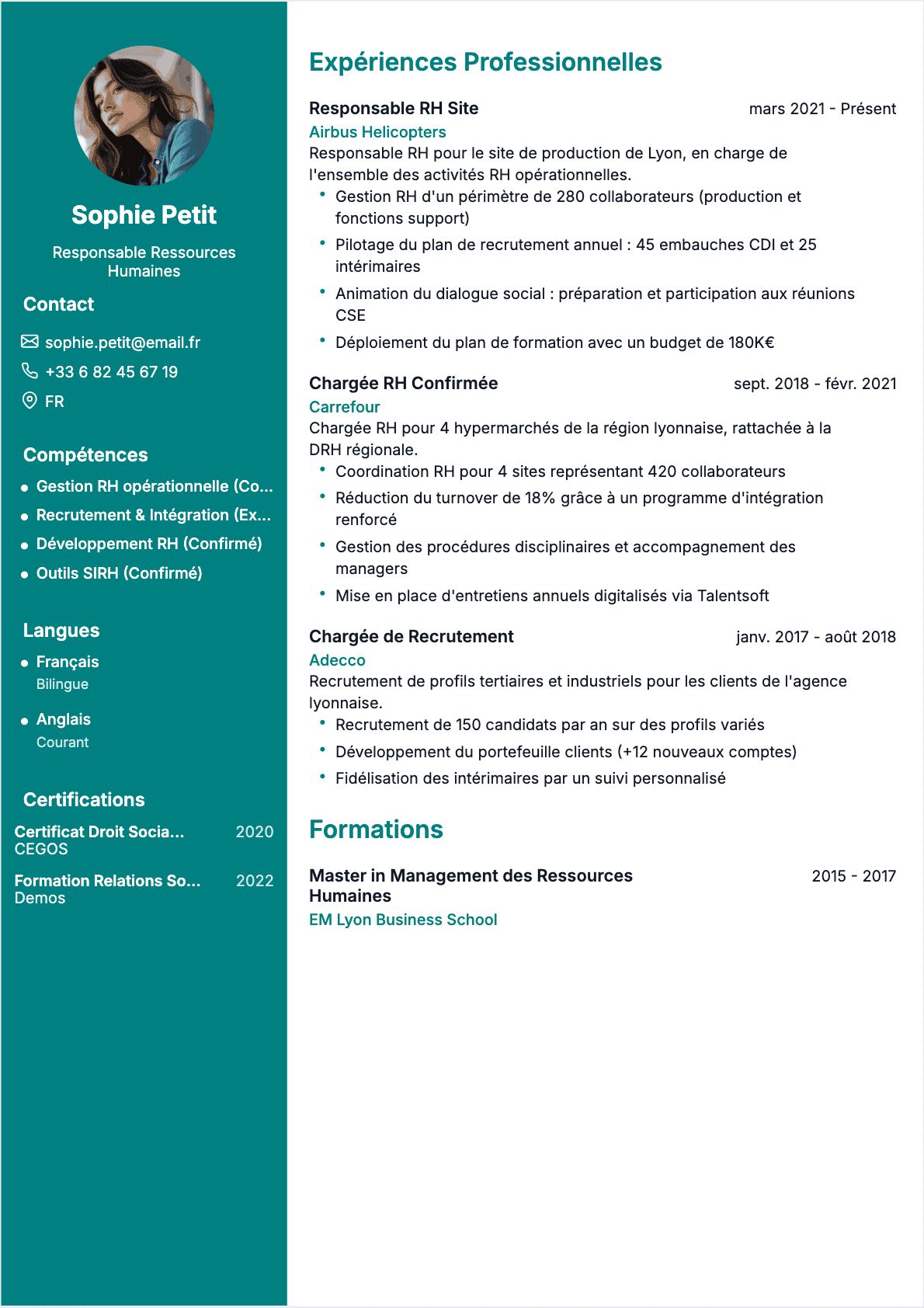 Responsable RH Confirmé - CV Responsable RH