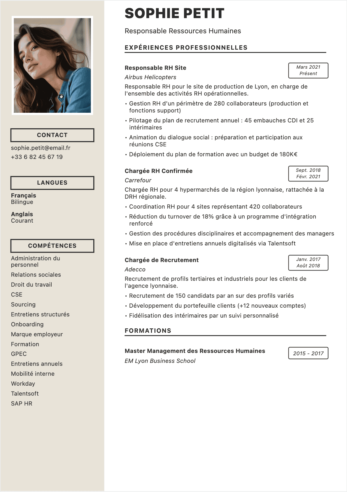 CV Responsable RH Confirmé - CV Responsable RH