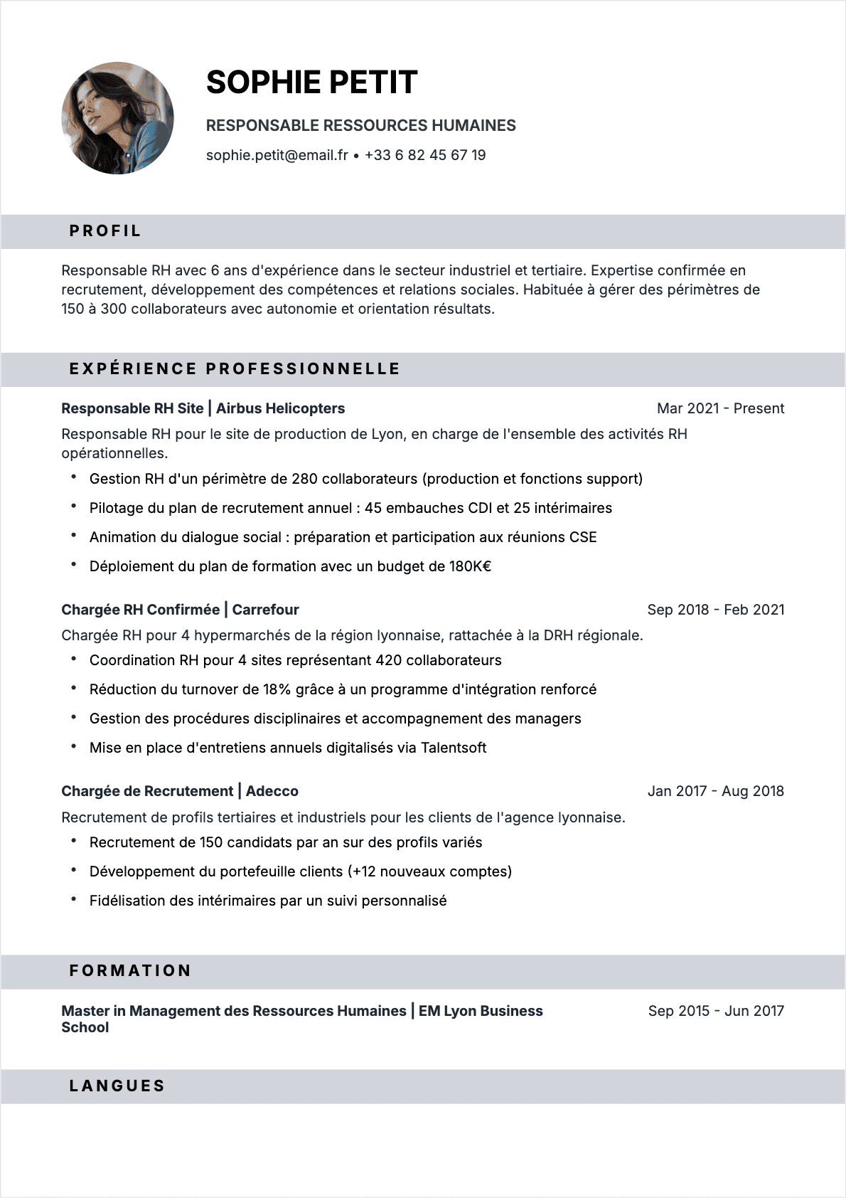 Modèle de CV Responsable RH, Intermediate