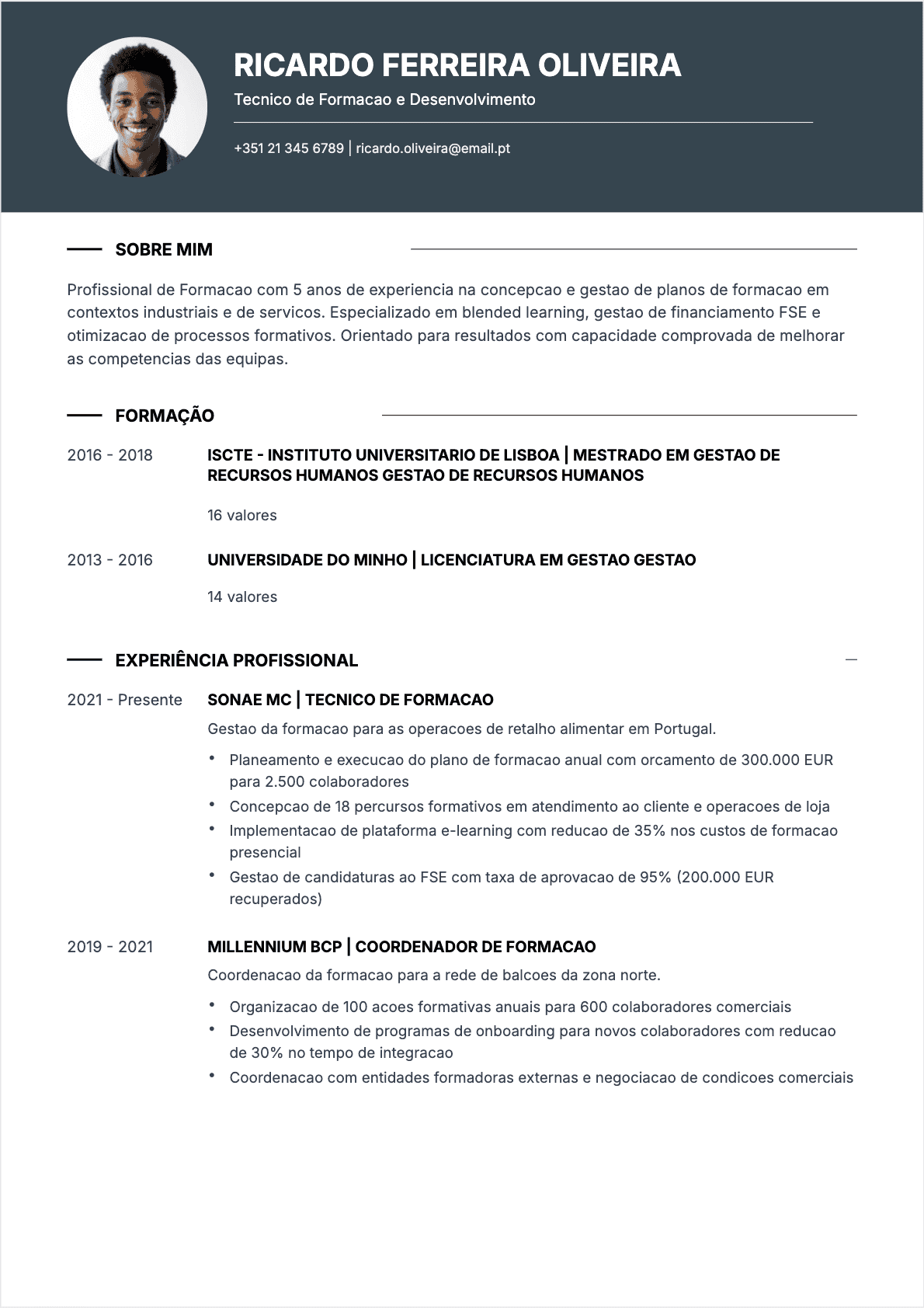 Responsável de formação Confirmé - CV Responsável de formação