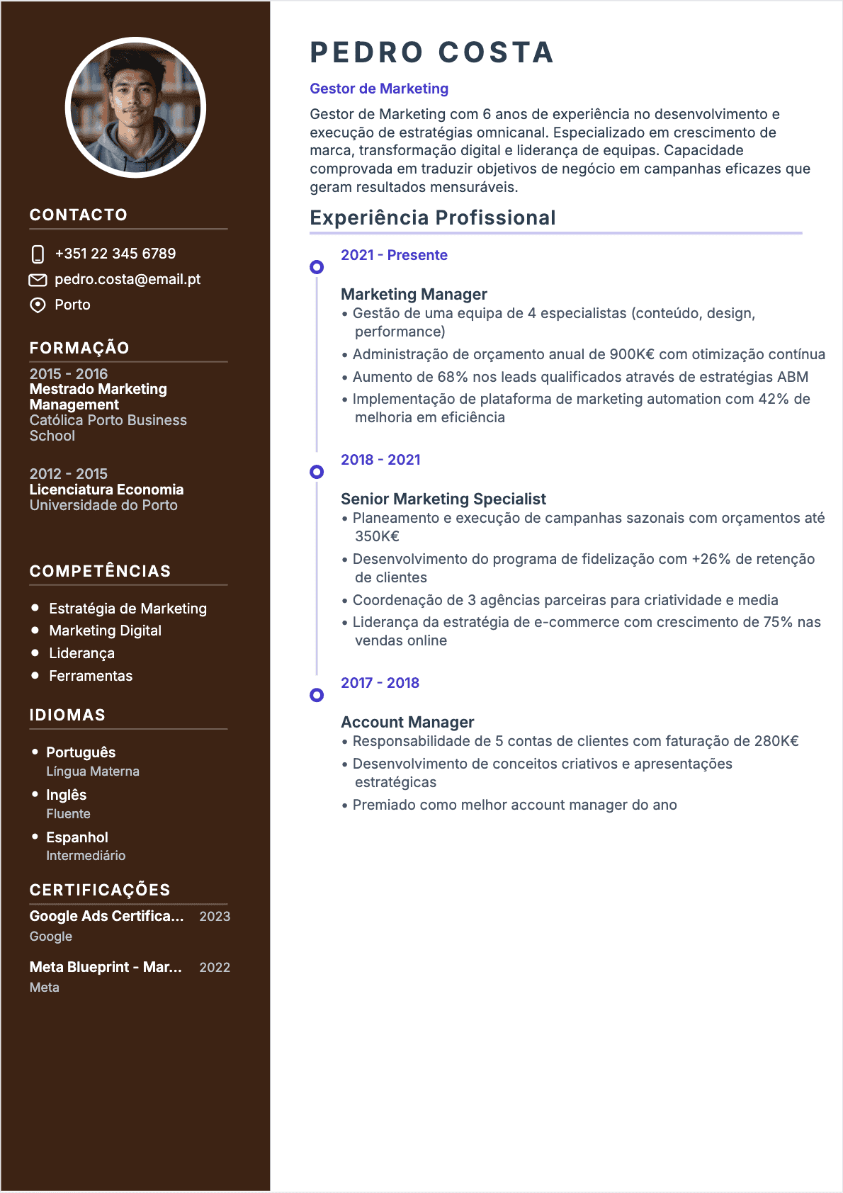 Responsável de marketing Confirmé - CV Responsável de marketing