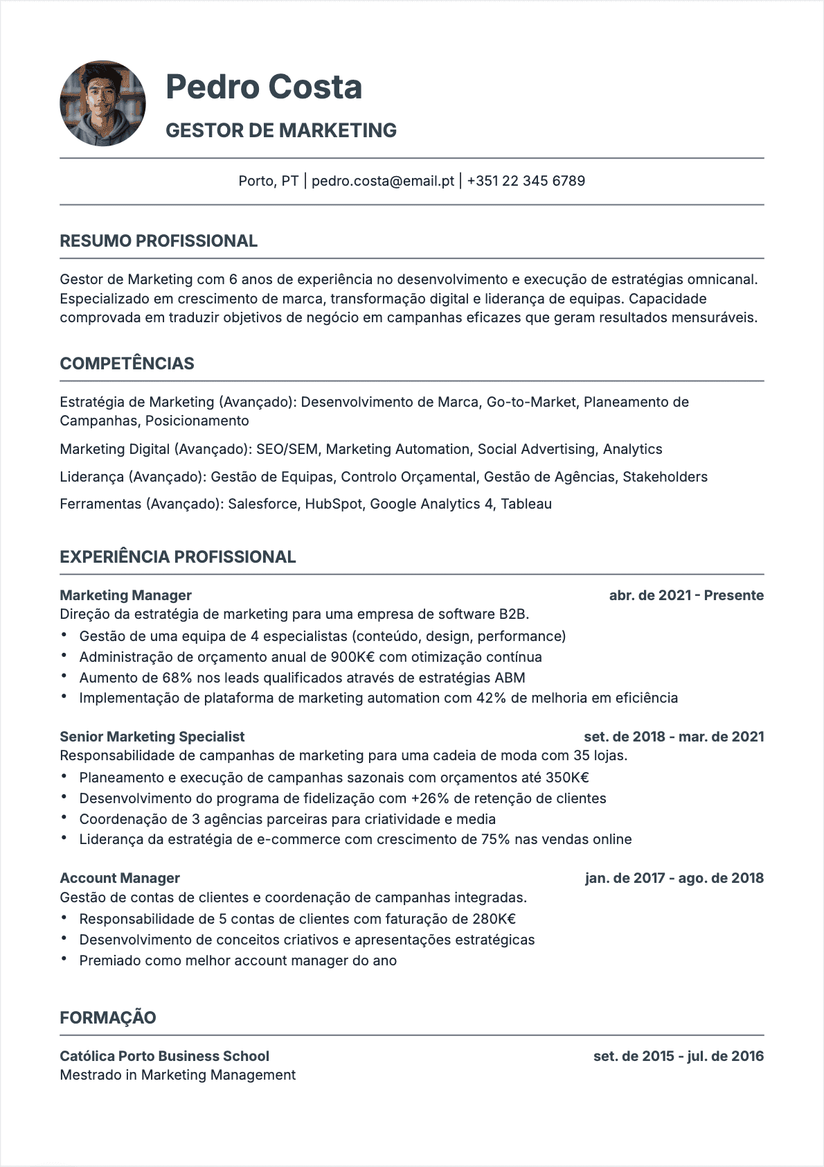 Responsável de marketing Confirmé - CV Responsável de marketing