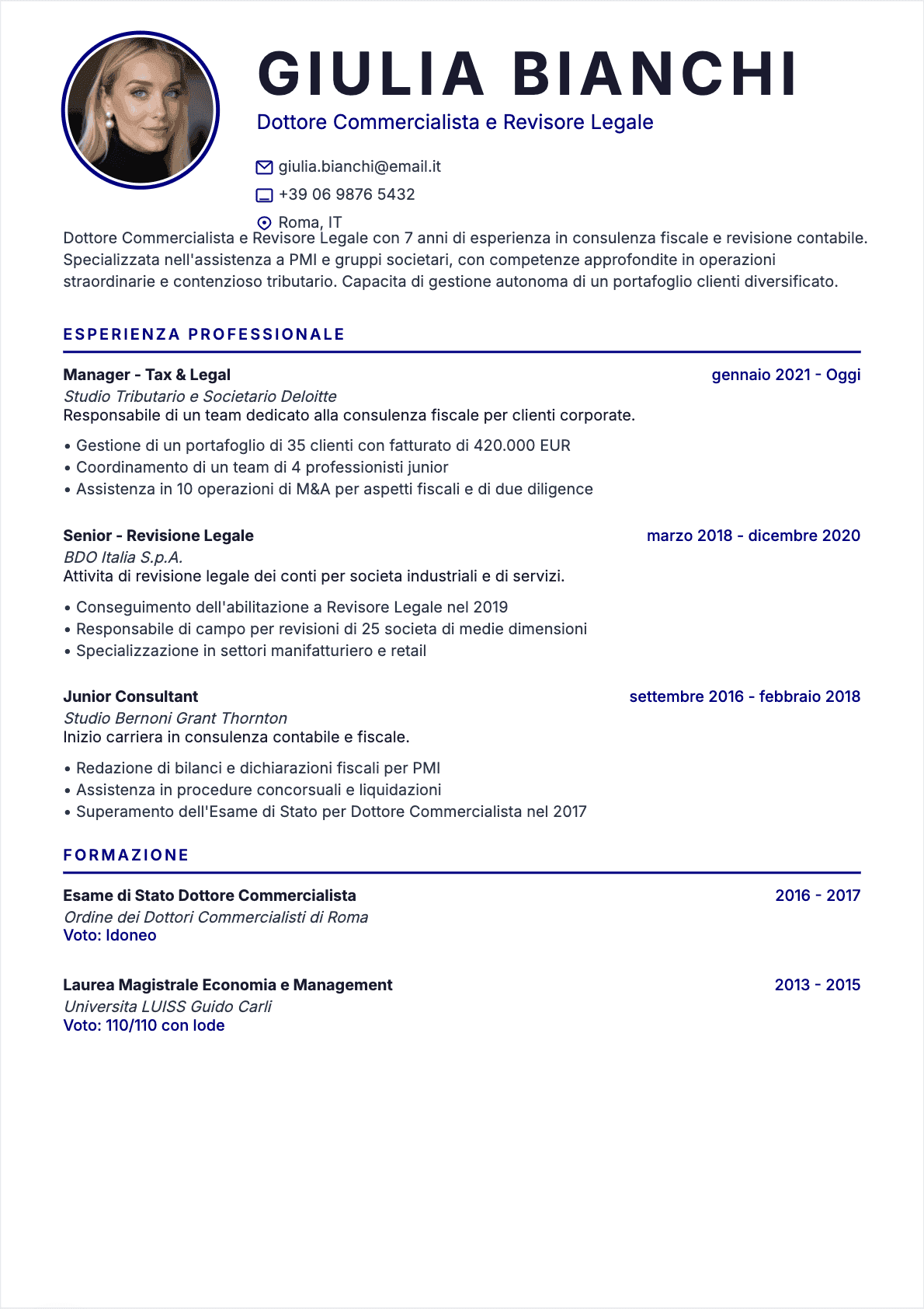 Revisore contabile Confirmé - CV Revisore contabile