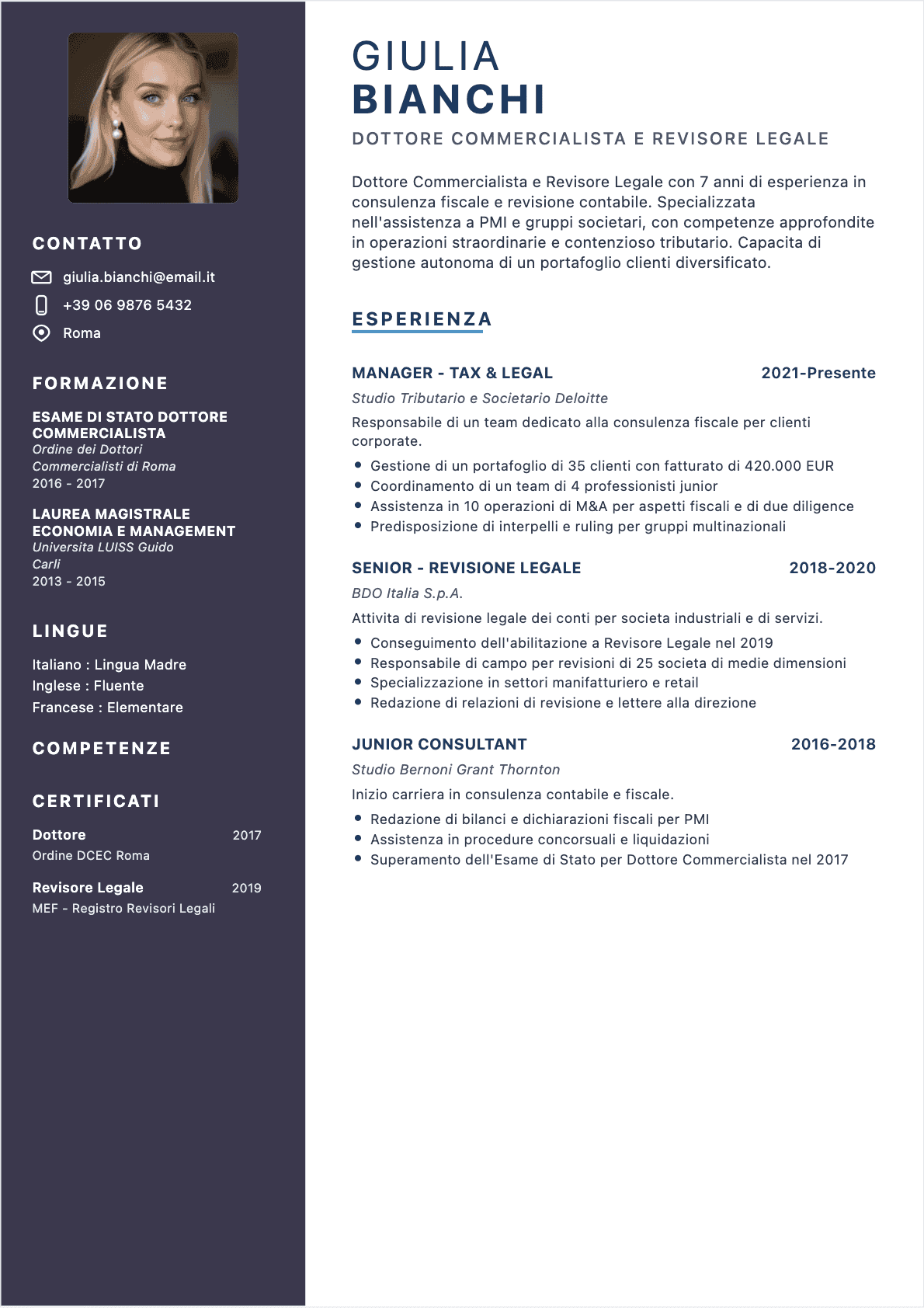 Revisore contabile Confirmé - CV Revisore contabile