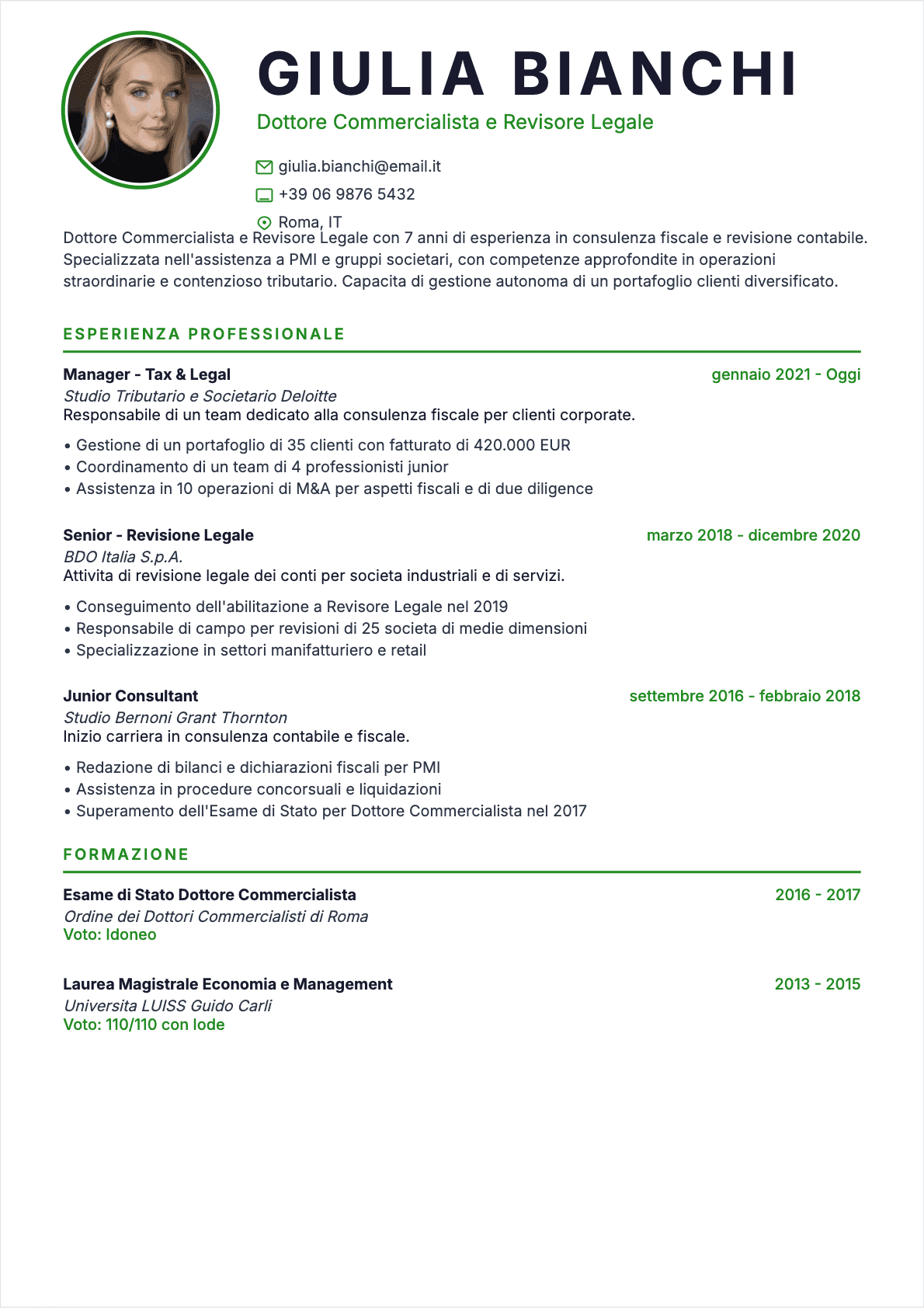 CV Revisore contabile