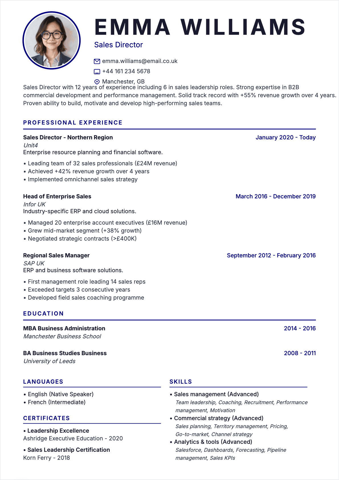 Resume Sales Director Confirmé - Sales Director Resume