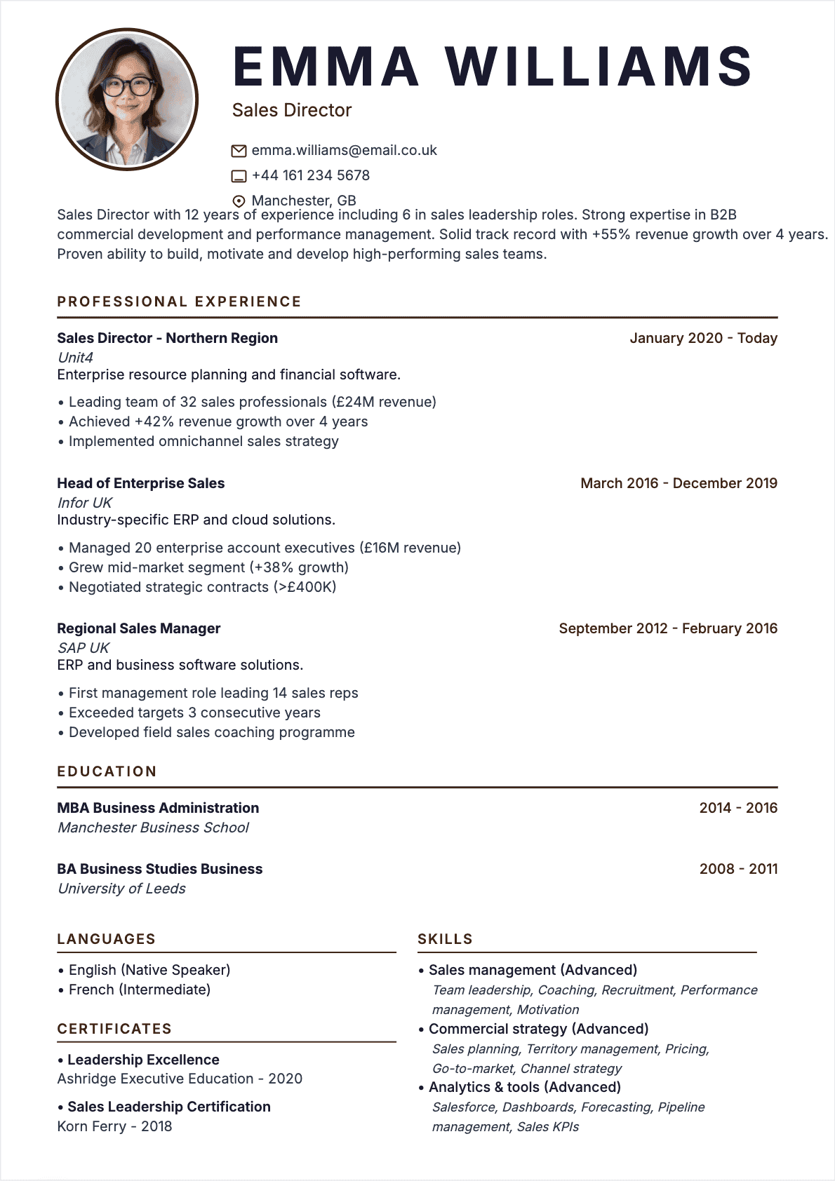 Sales Director Confirmé - Sales Director Resume