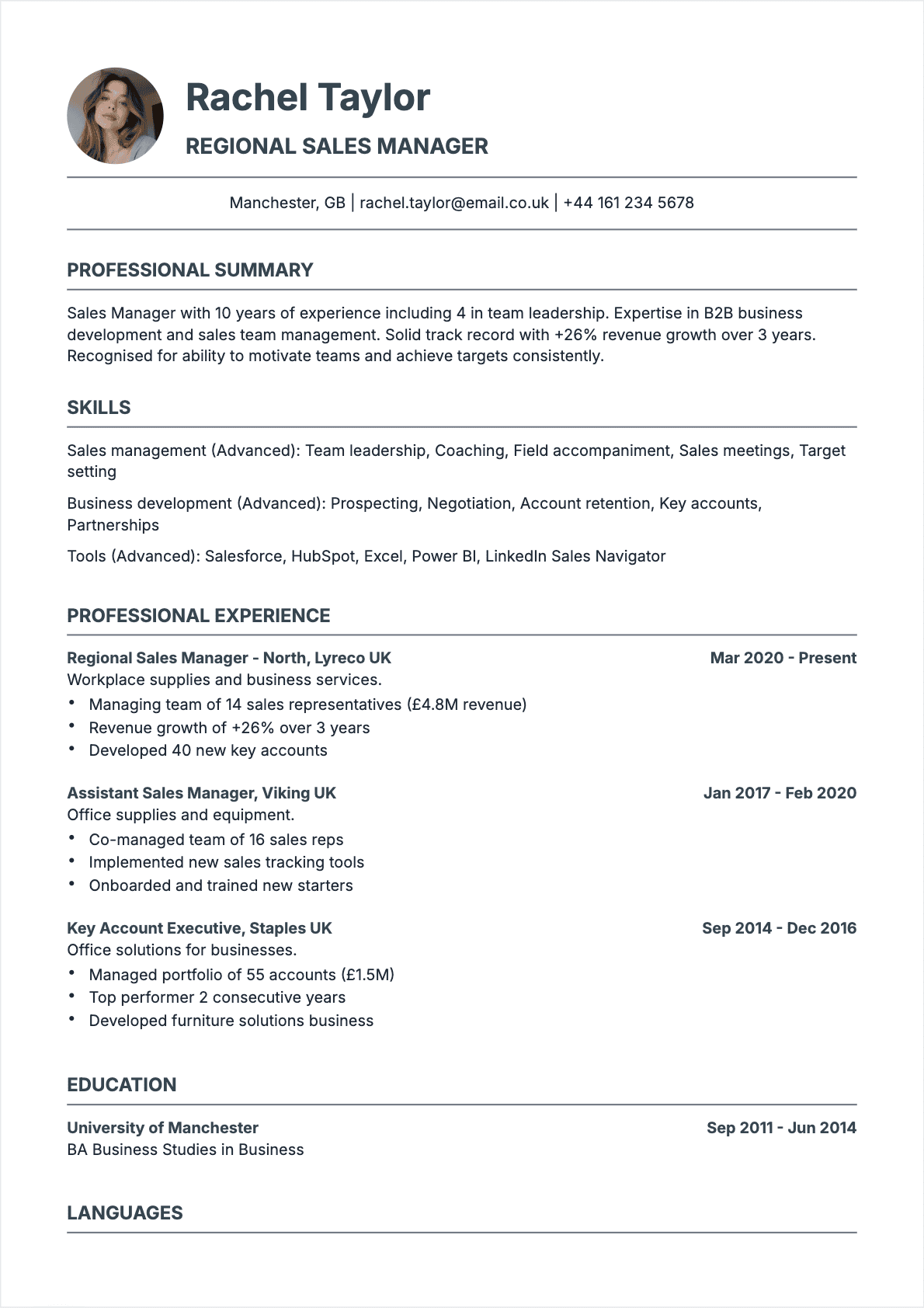 Resume Sales Manager Confirmé - Sales Manager Resume
