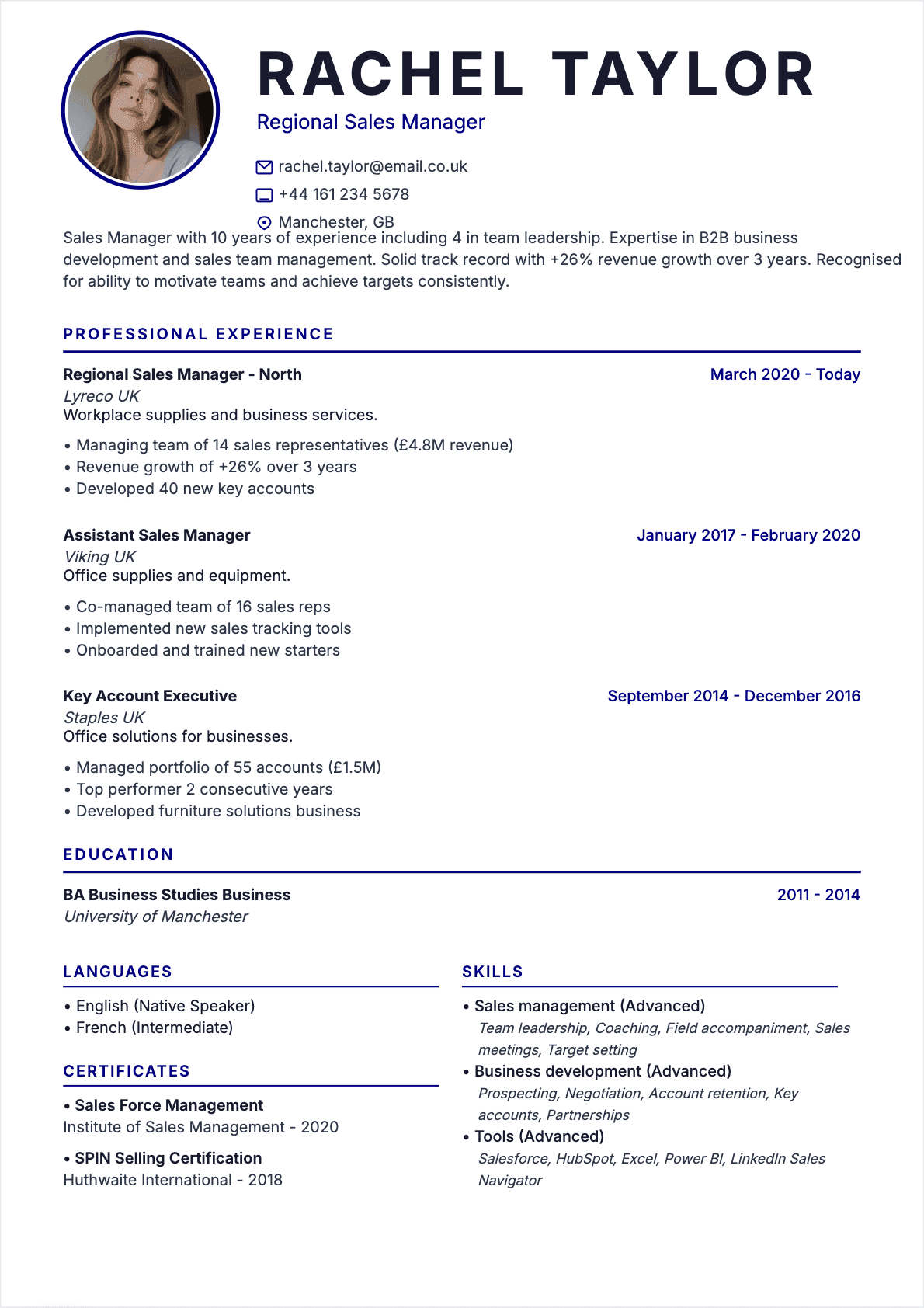 Resume Sales Manager Confirmé - Sales Manager Resume