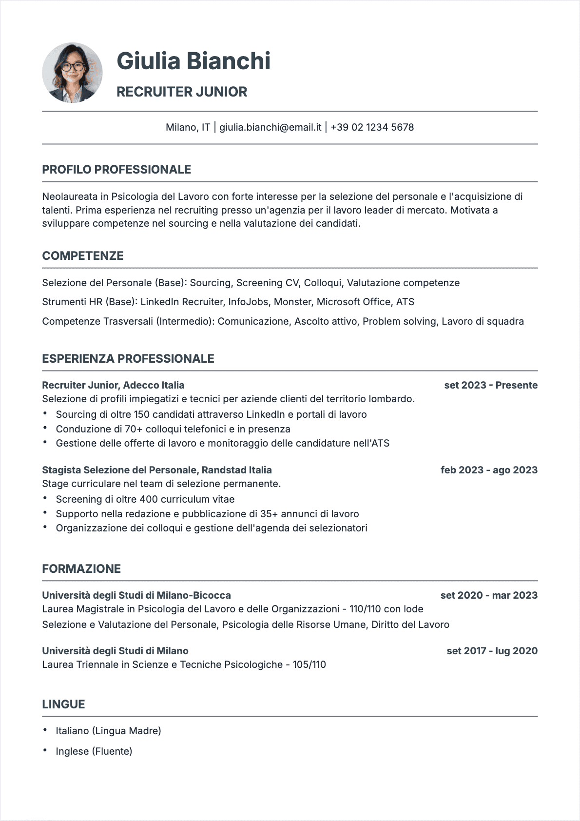 CV Selezionatore Junior - CV Selezionatore