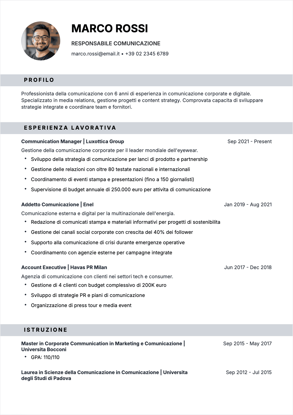 CV Specialista comunicazione Confirmé - CV Specialista comunicazione