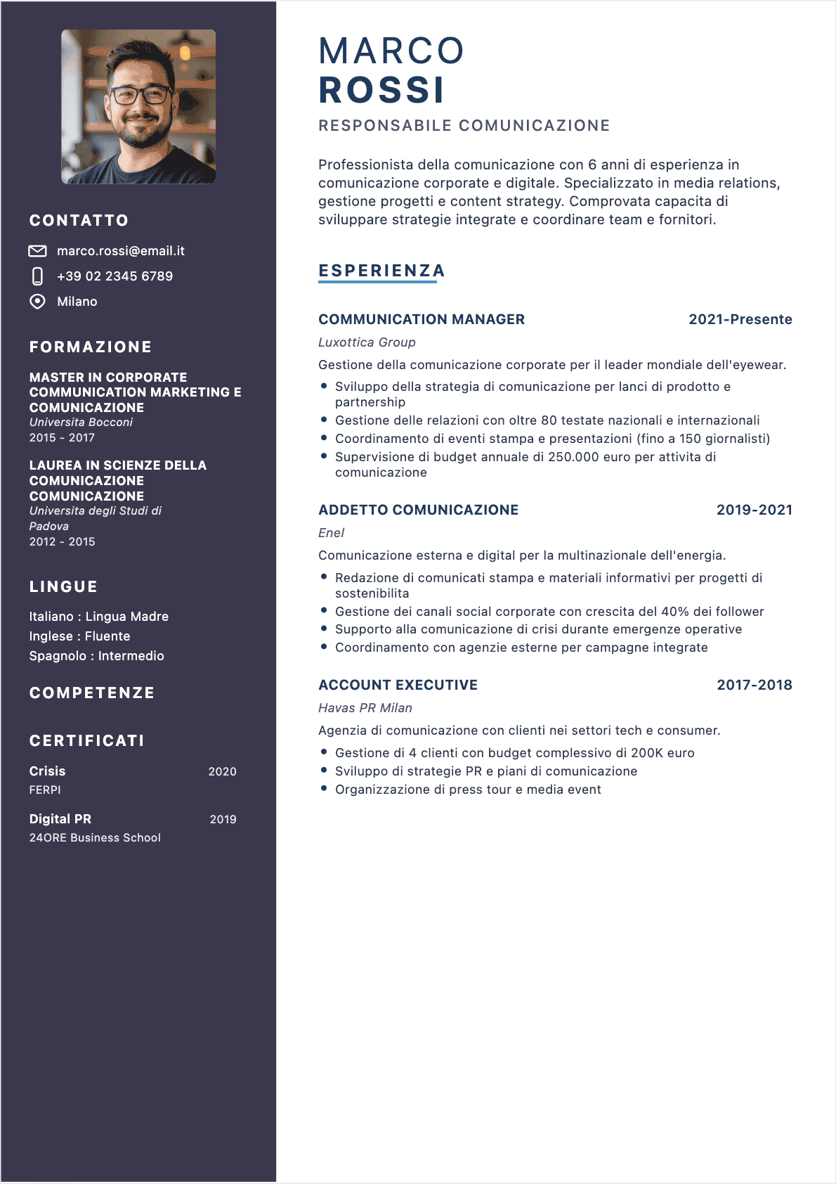 CV Specialista comunicazione Confirmé - CV Specialista comunicazione