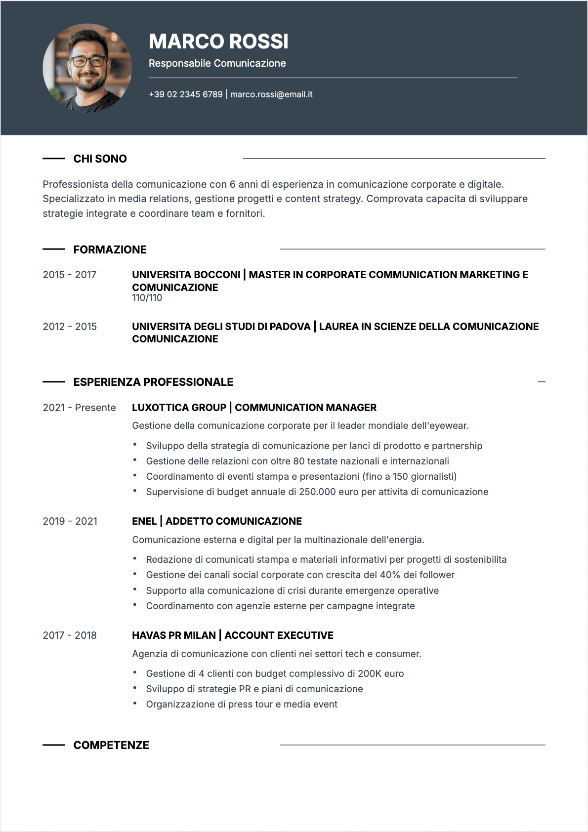 CV Specialista comunicazione