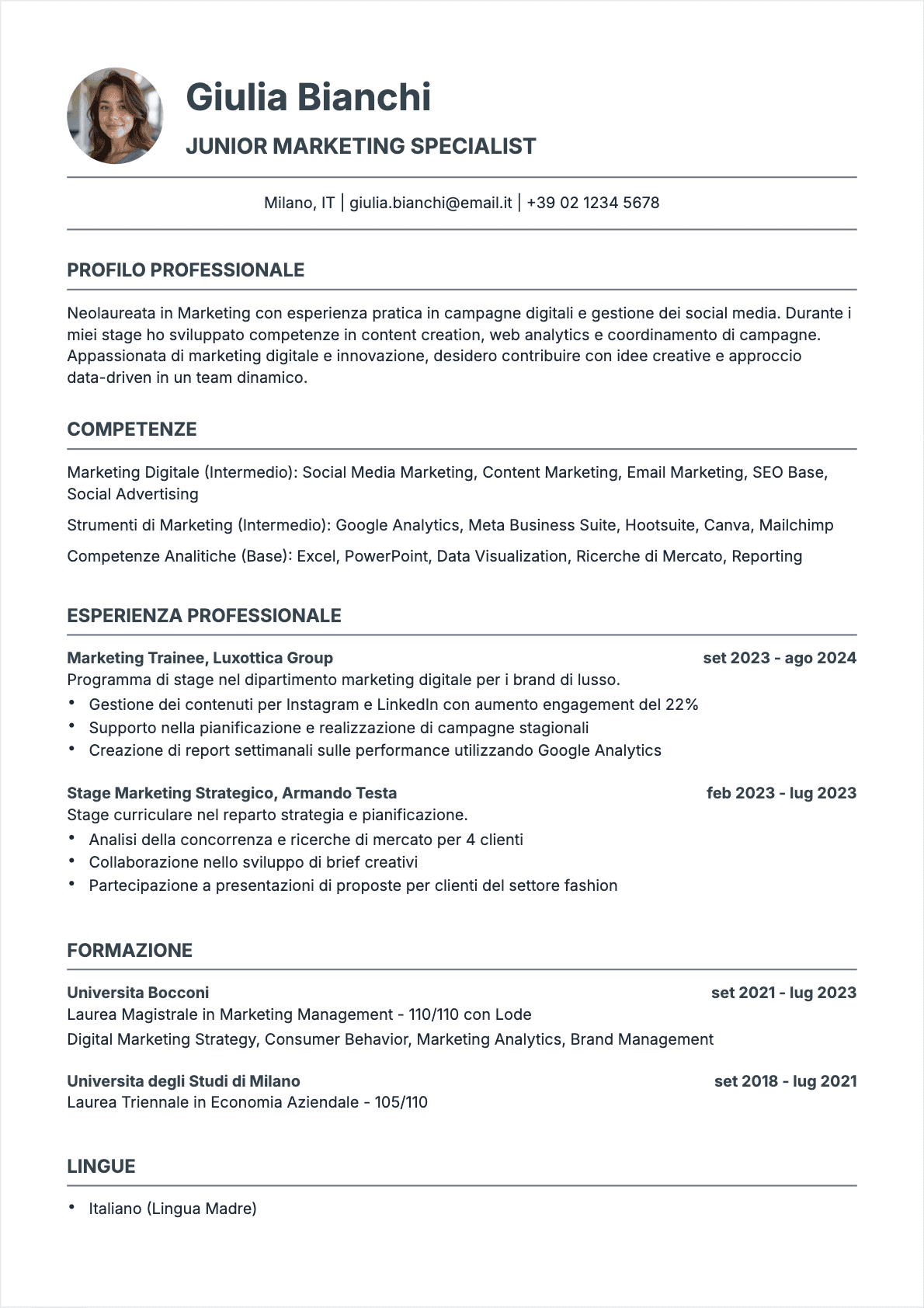CV Specialista marketing Junior - CV Specialista marketing