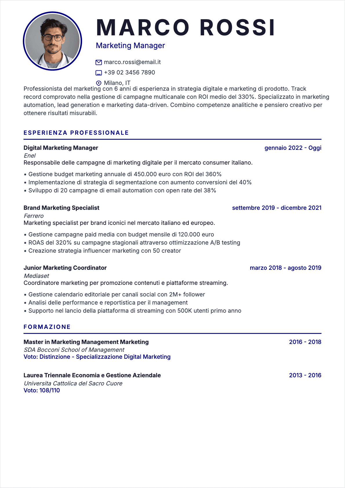 Specialista marketing Confirmé - CV Specialista marketing