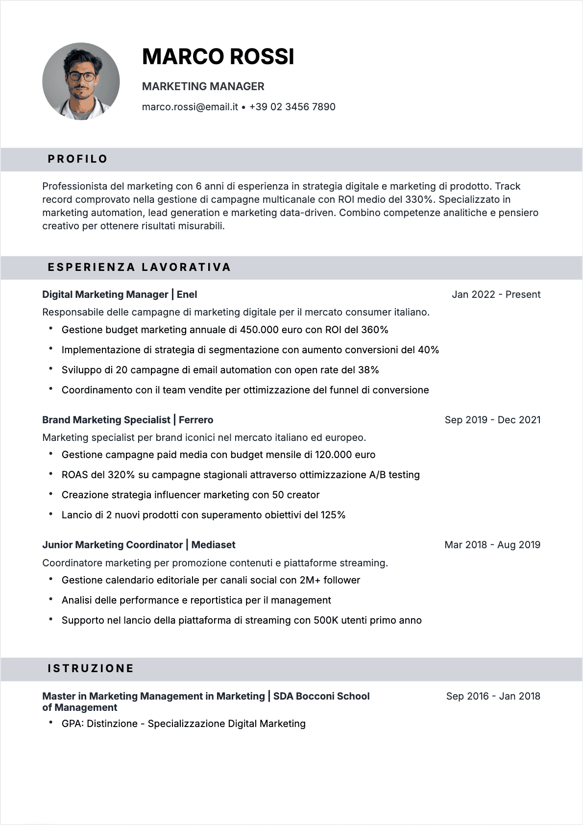 Specialista marketing Confirmé - CV Specialista marketing