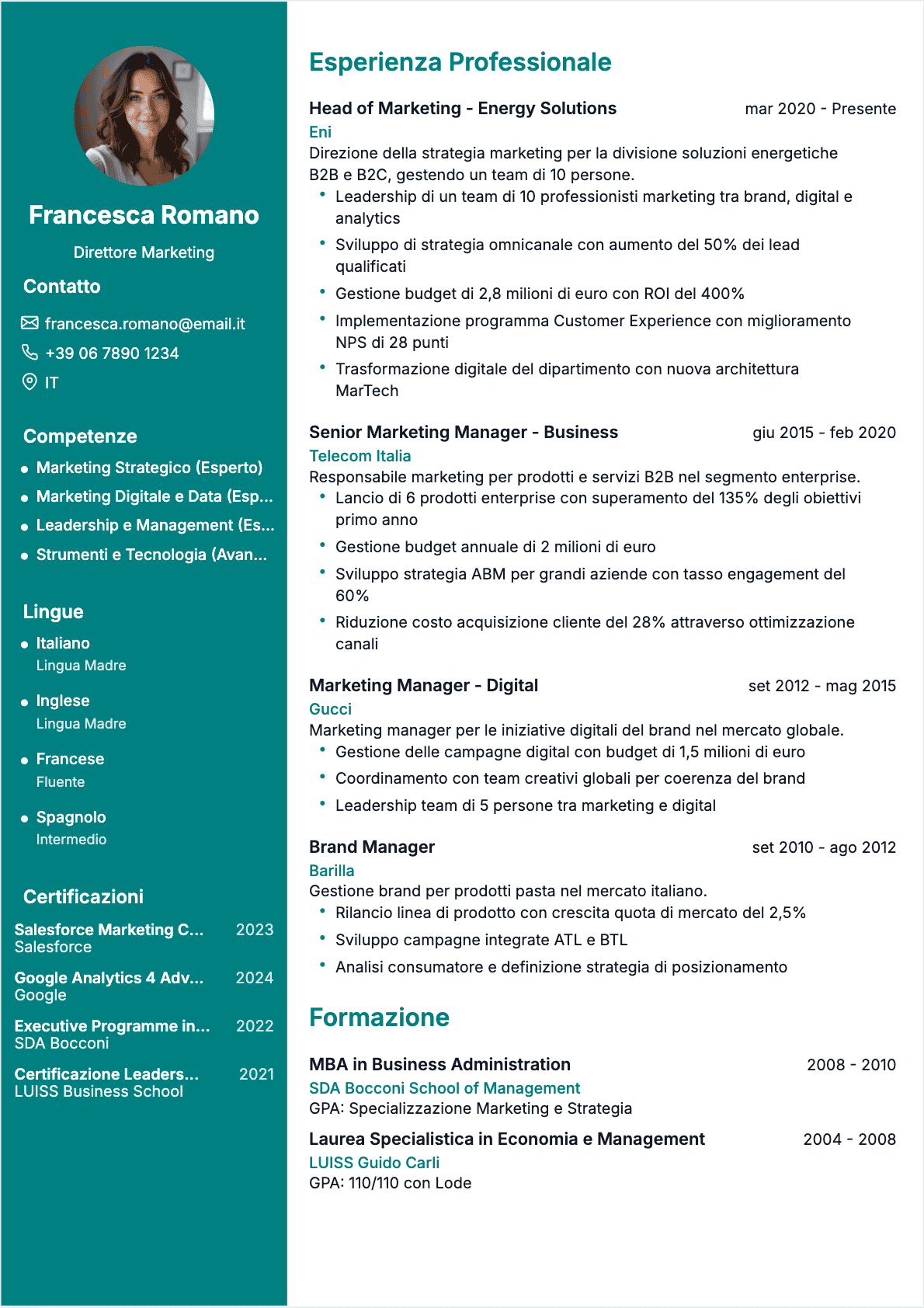 Specialista marketing Senior - CV Specialista marketing