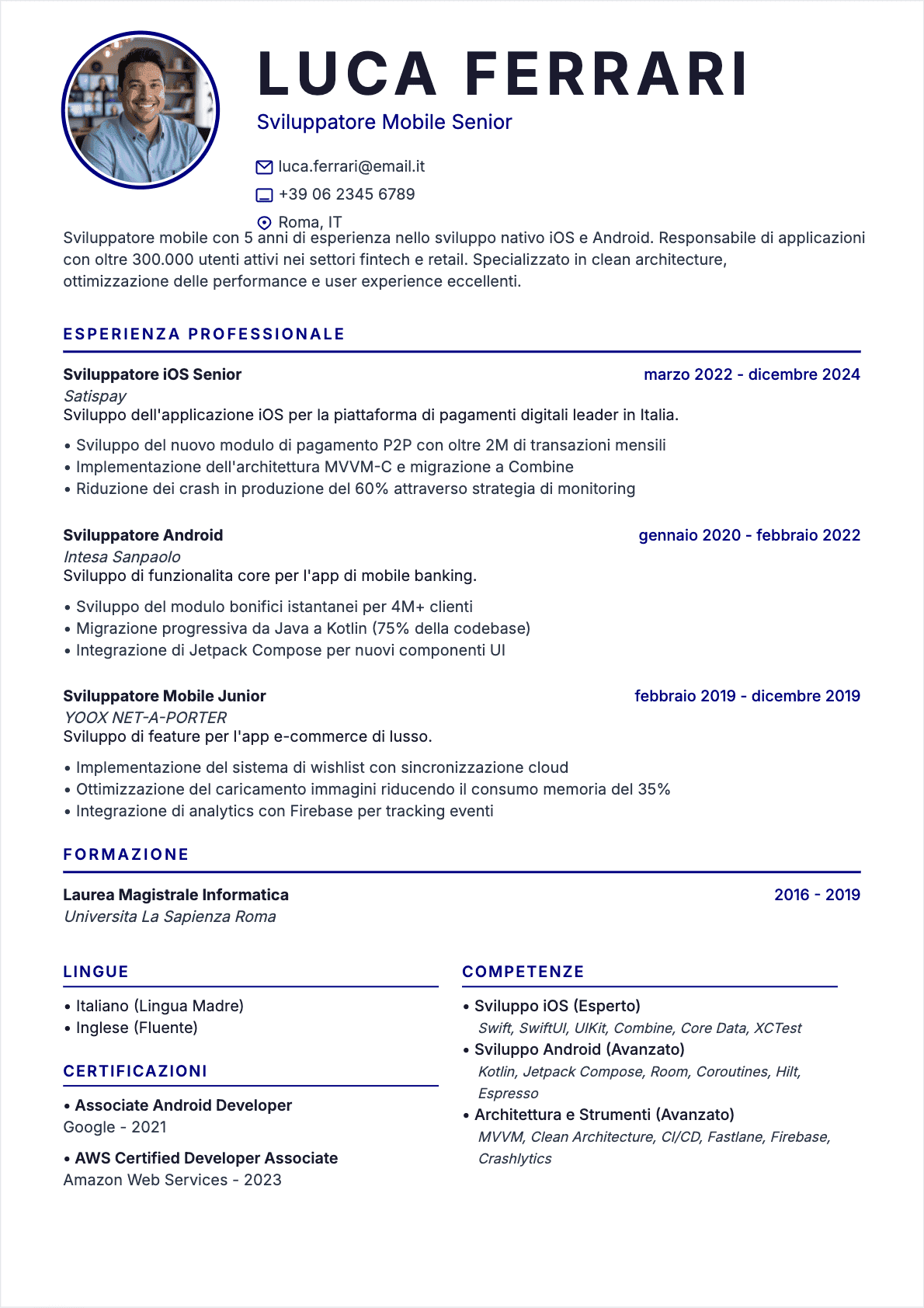 CV Sviluppatore mobile