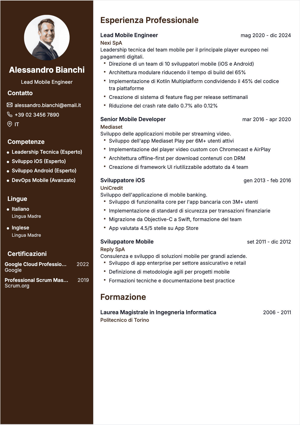 Sviluppatore mobile Senior - CV Sviluppatore mobile