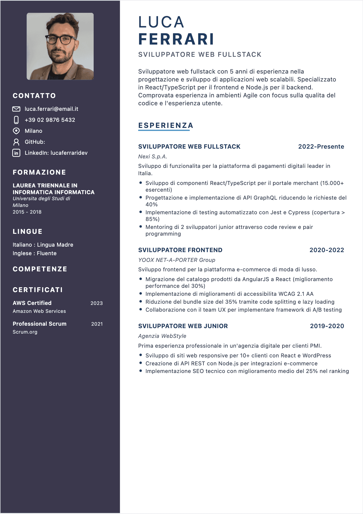 CV Sviluppatore web Confirmé - CV Sviluppatore web