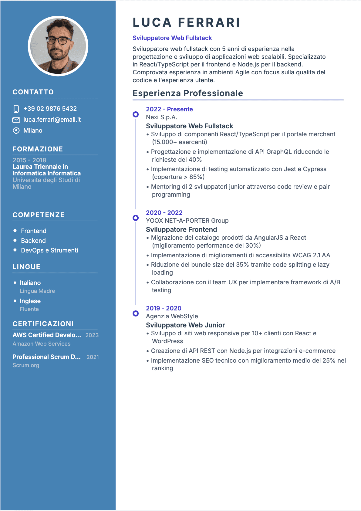 CV Sviluppatore web Confirmé - CV Sviluppatore web