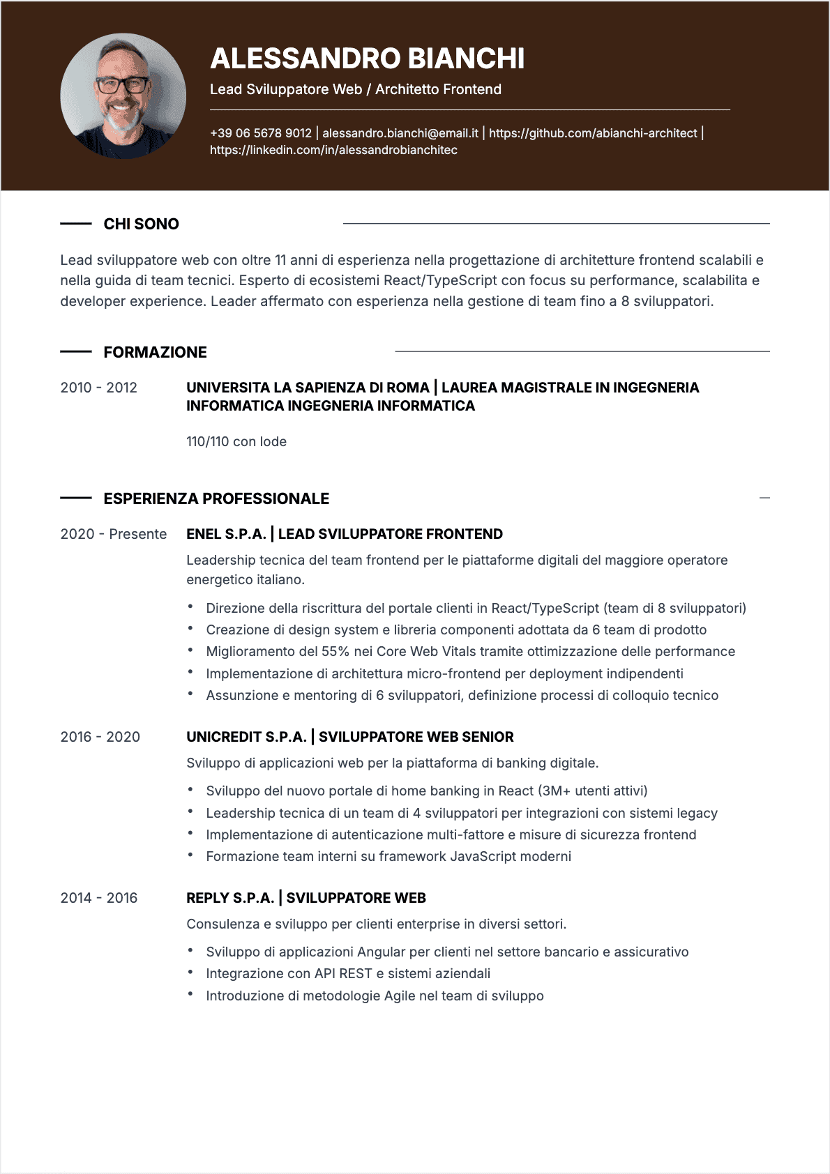 CV Sviluppatore web Senior - CV Sviluppatore web