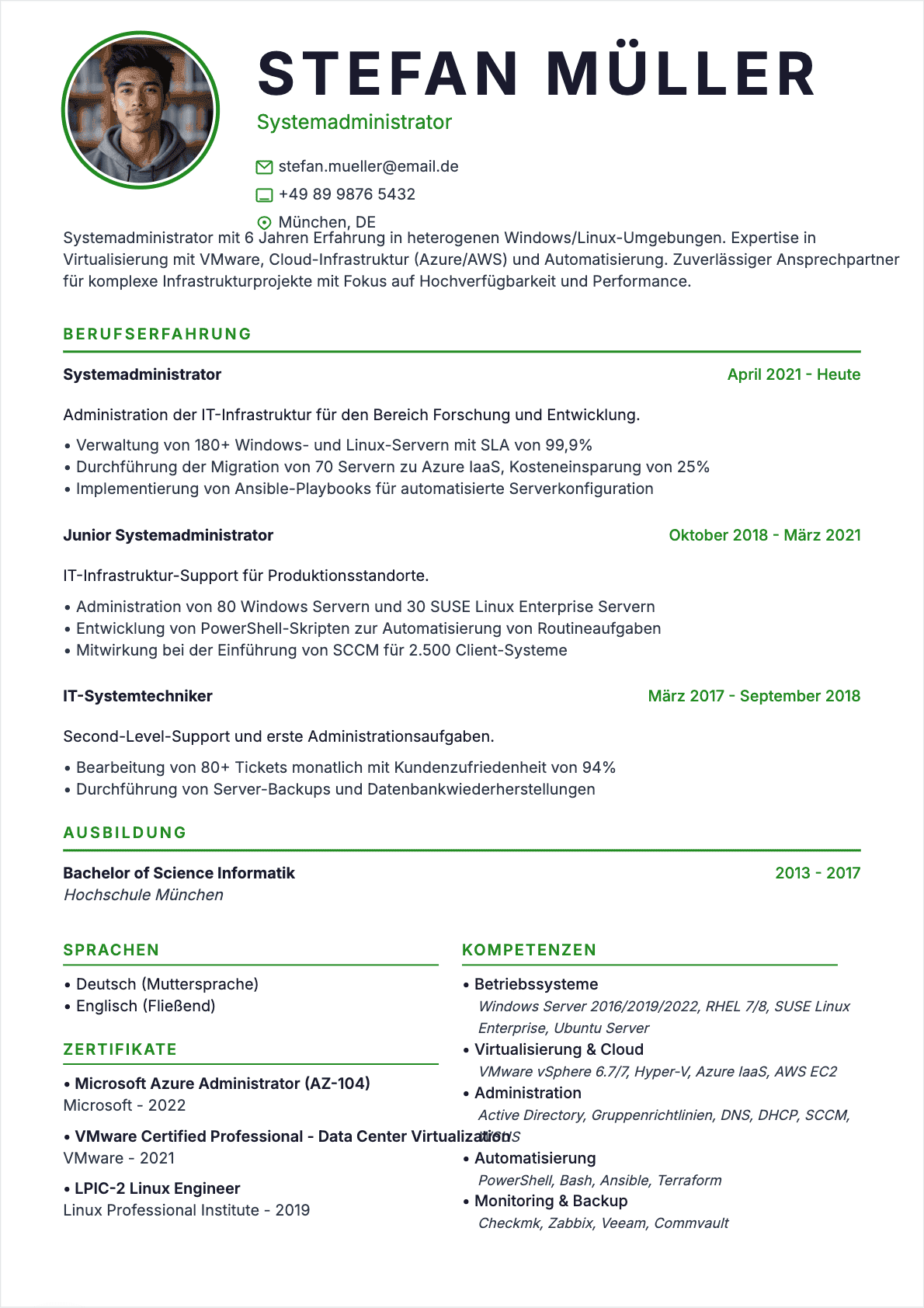 CV Systemadministrator Confirmé - Systemadministrator Lebenslauf