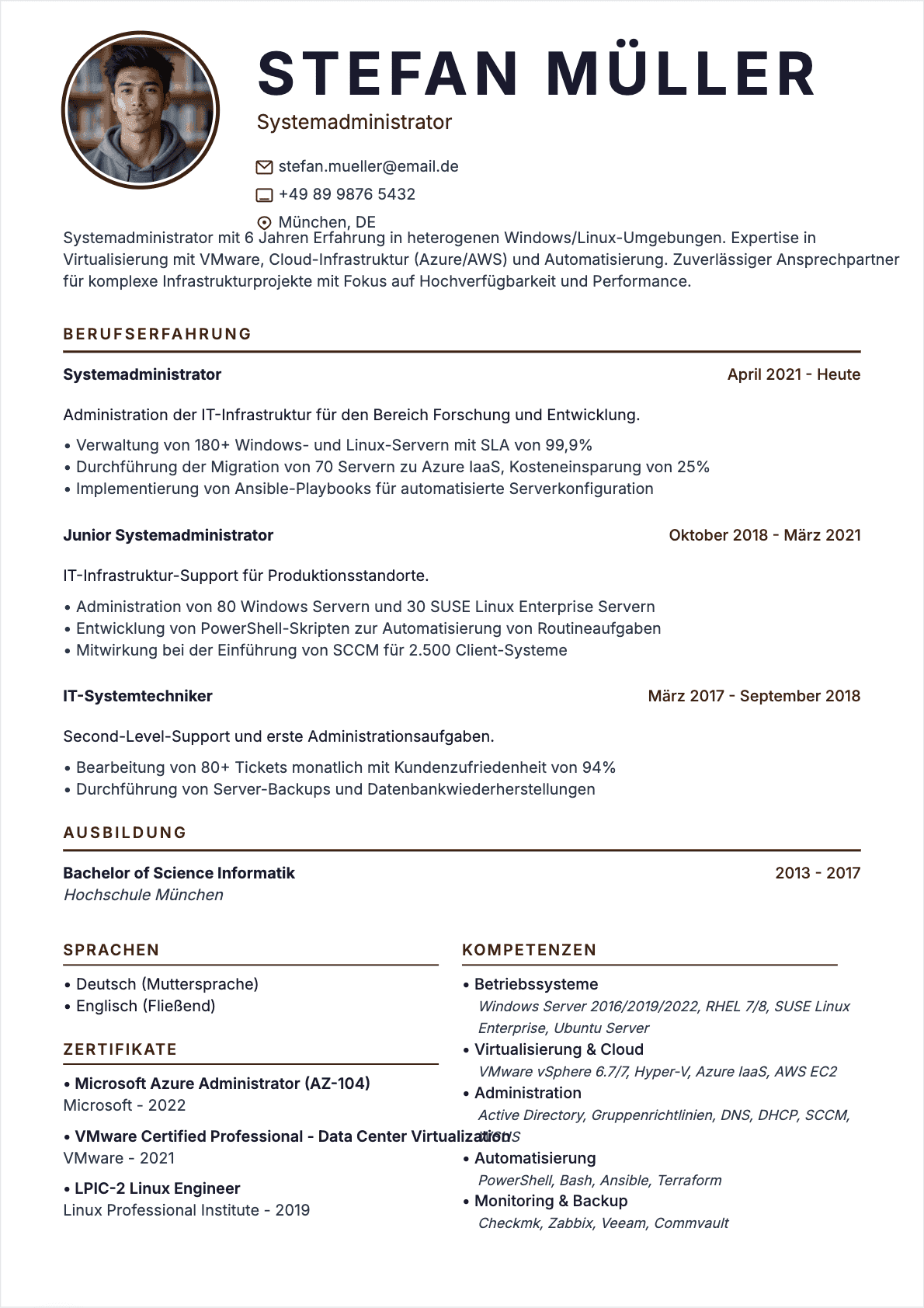 CV Systemadministrator Confirmé - Systemadministrator Lebenslauf
