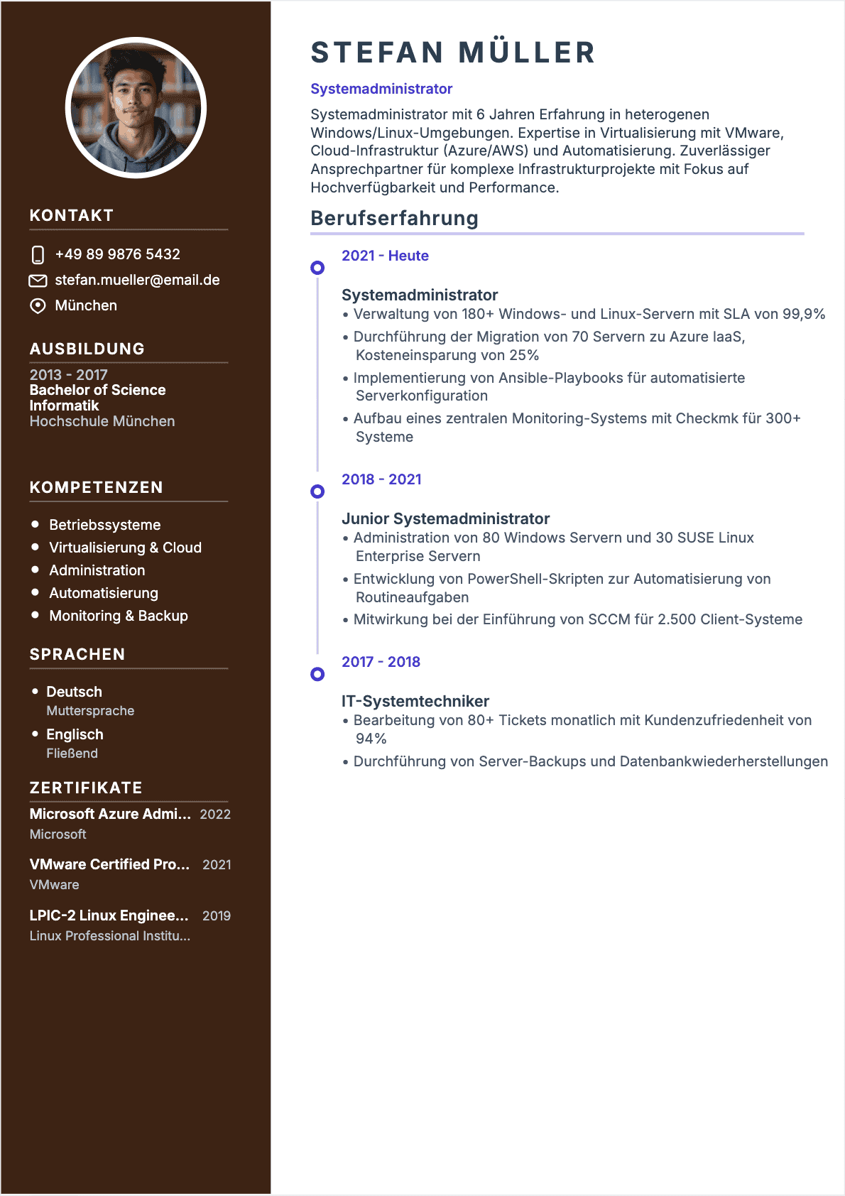 CV Systemadministrator Confirmé - Systemadministrator Lebenslauf