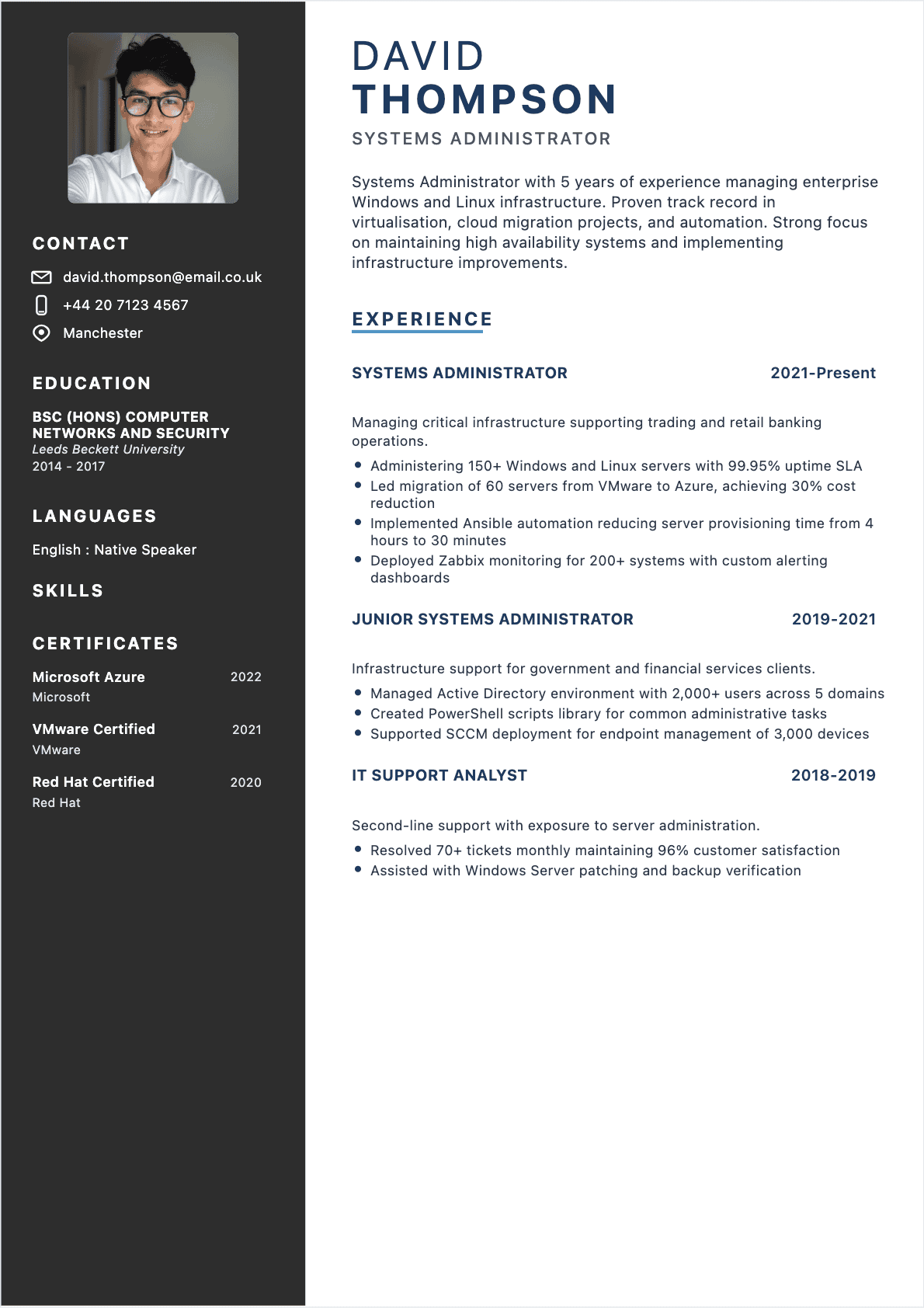 Systems Administrator Confirmé - Systems Administrator Resume