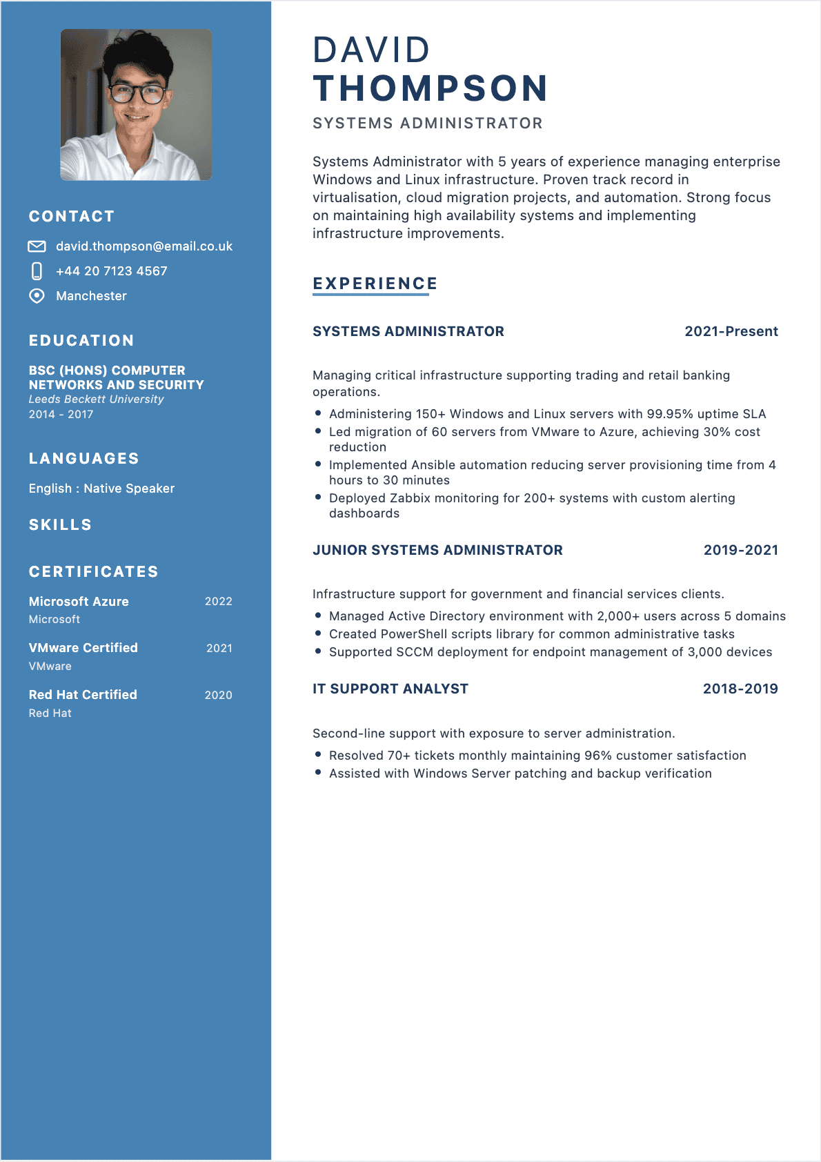 Resume Systems Administrator Confirmé - Systems Administrator Resume