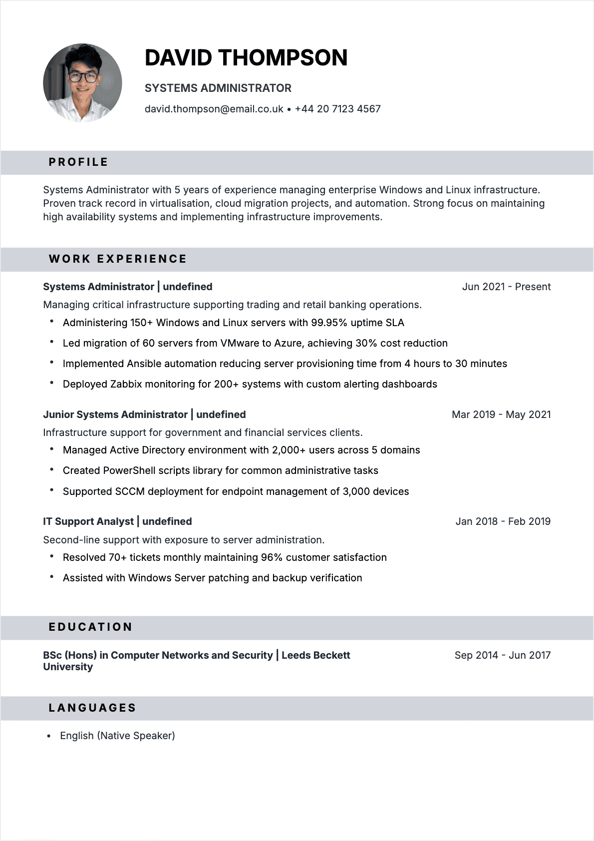 Systems Administrator Confirmé - Systems Administrator Resume