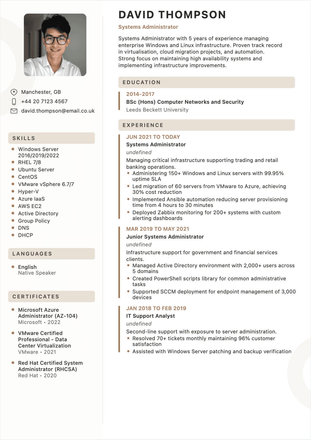 Systems Administrator Confirmé - Systems Administrator Resume