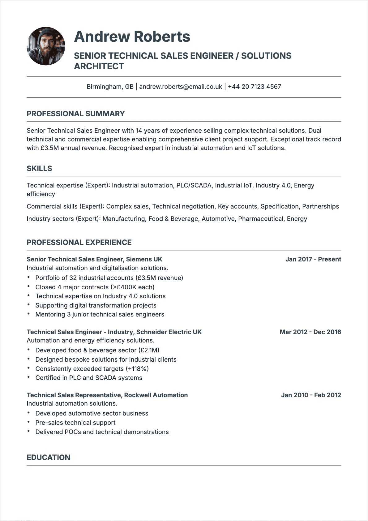 Resume Technical Sales Senior - Technical Sales Resume