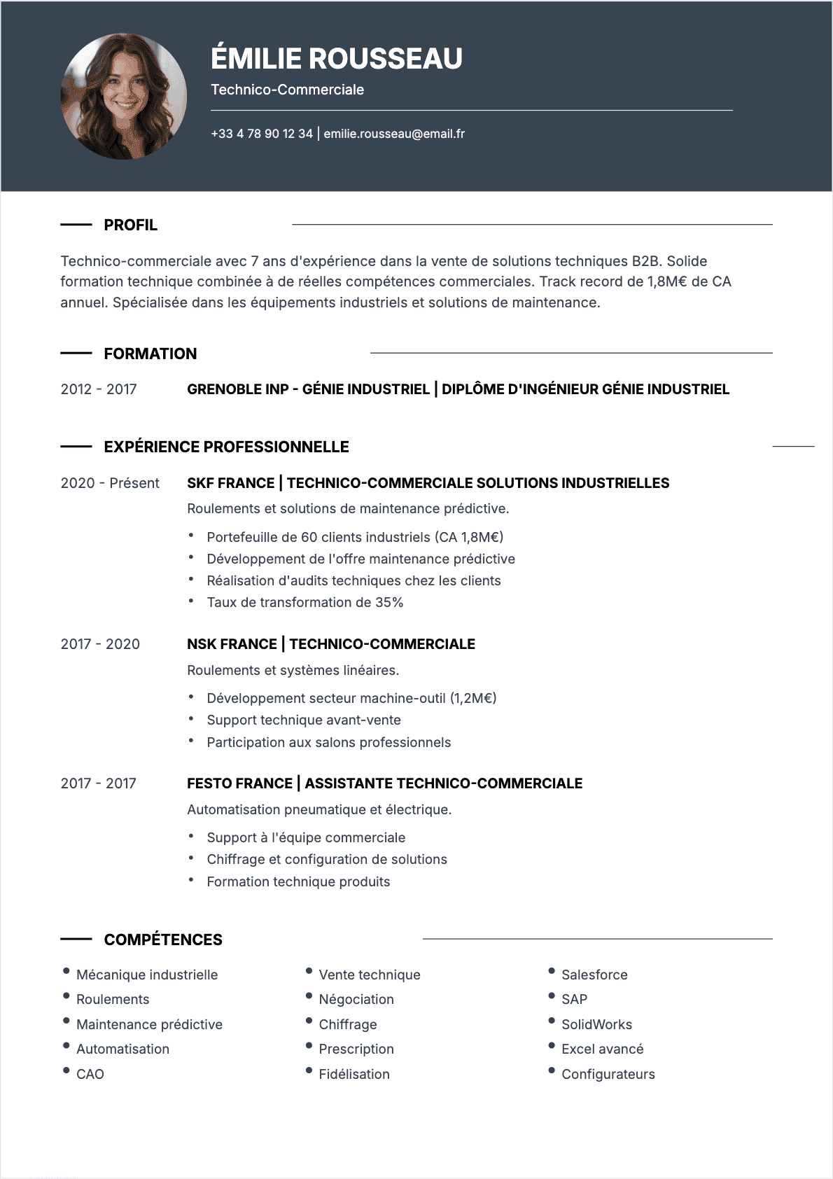 Modèle de CV Technico-commercial - Niveau Intermediate | Template professionnel optimisé ATS