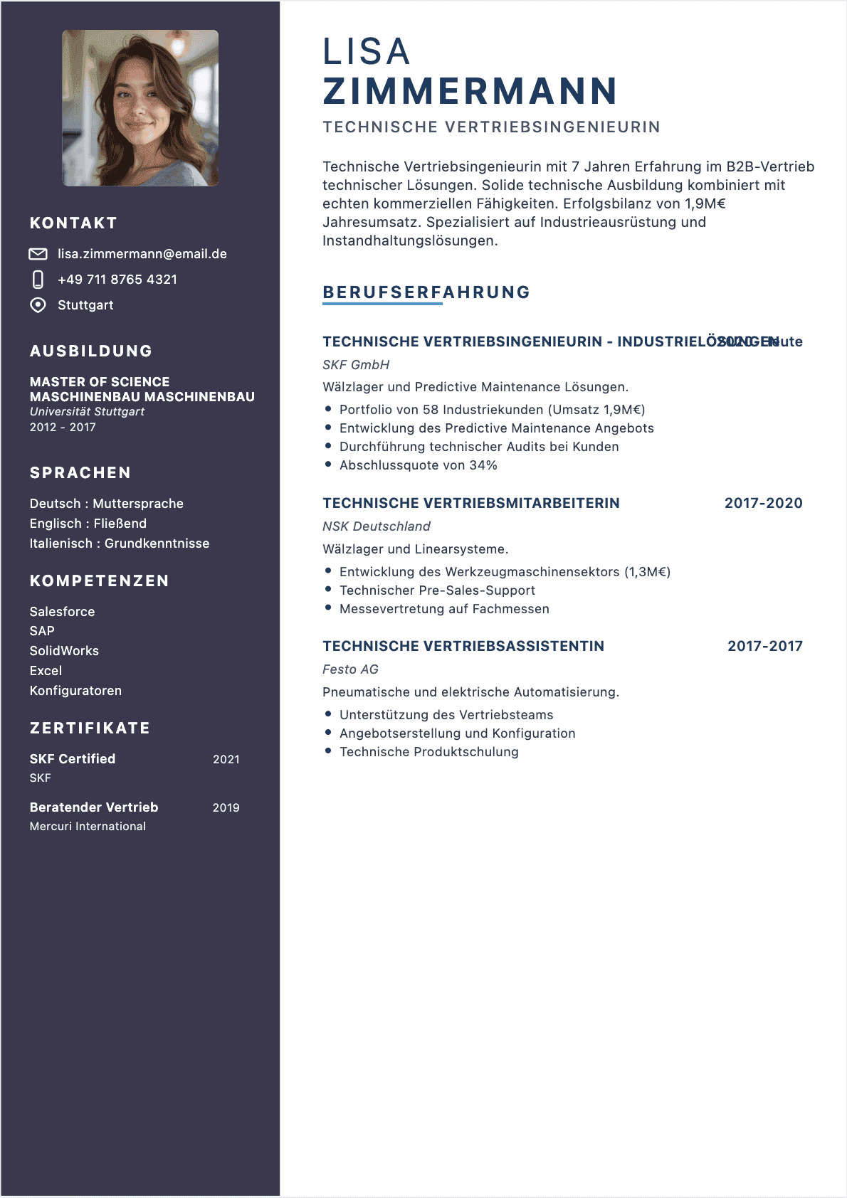 Technical Sales Lebenslauf Vorlage - Intermediate Niveau | Professionelle ATS-optimierte Vorlage