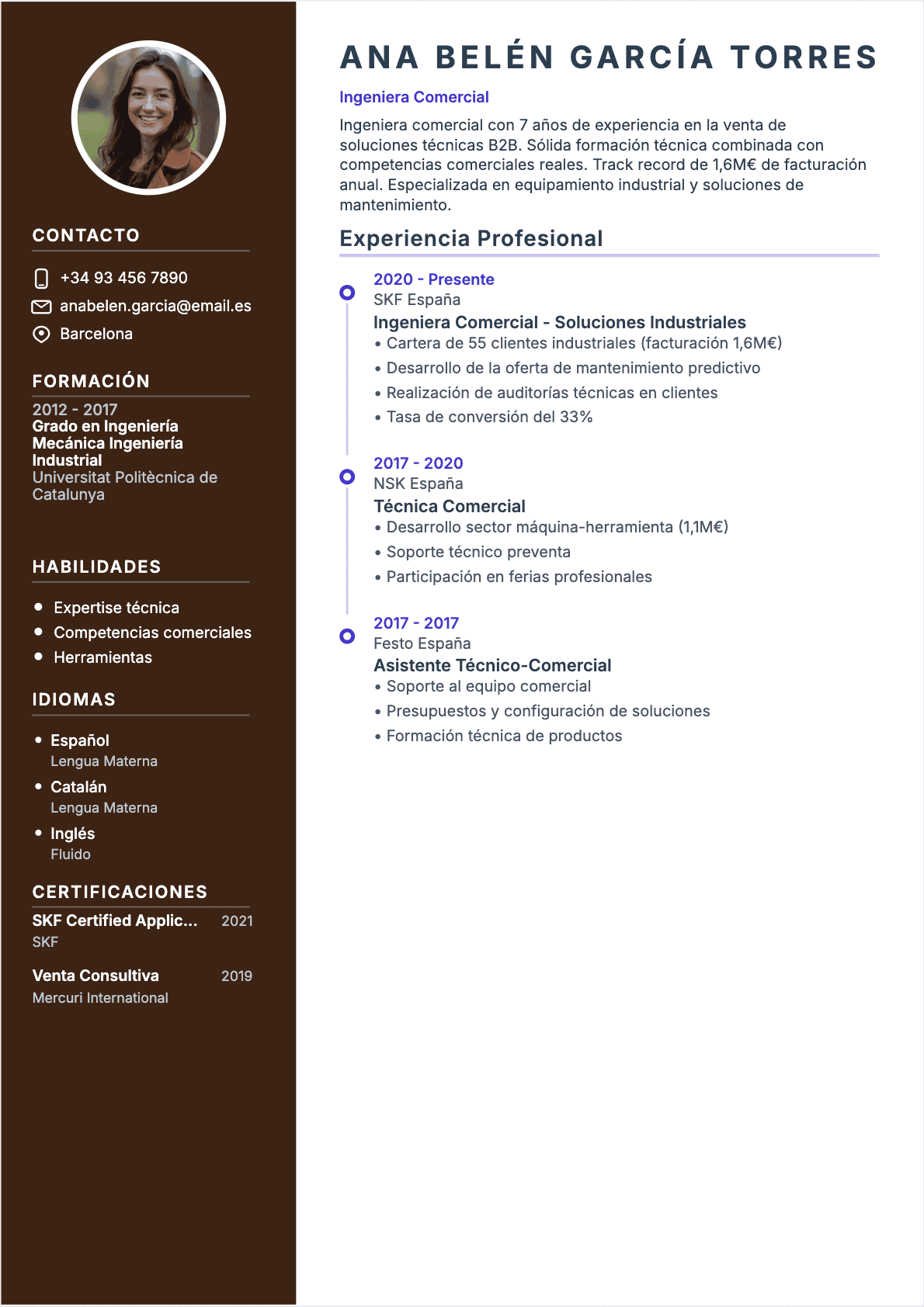 Plantilla de CV Technical Sales - Nivel Intermediate | Plantilla profesional optimizada ATS