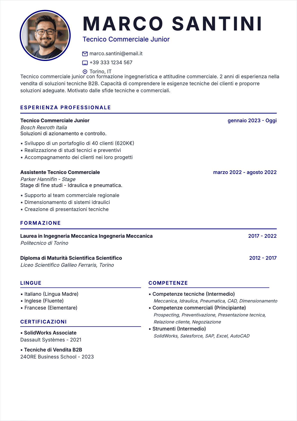 CV Tecnico commerciale Junior - CV Tecnico commerciale