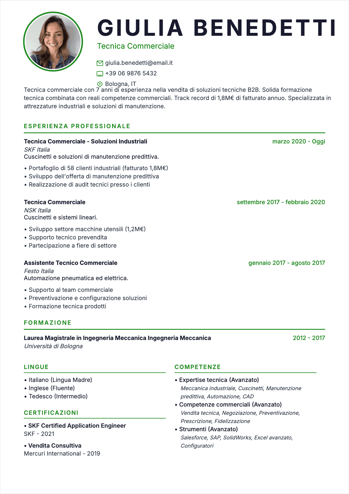 Tecnico commerciale Confirmé - CV Tecnico commerciale