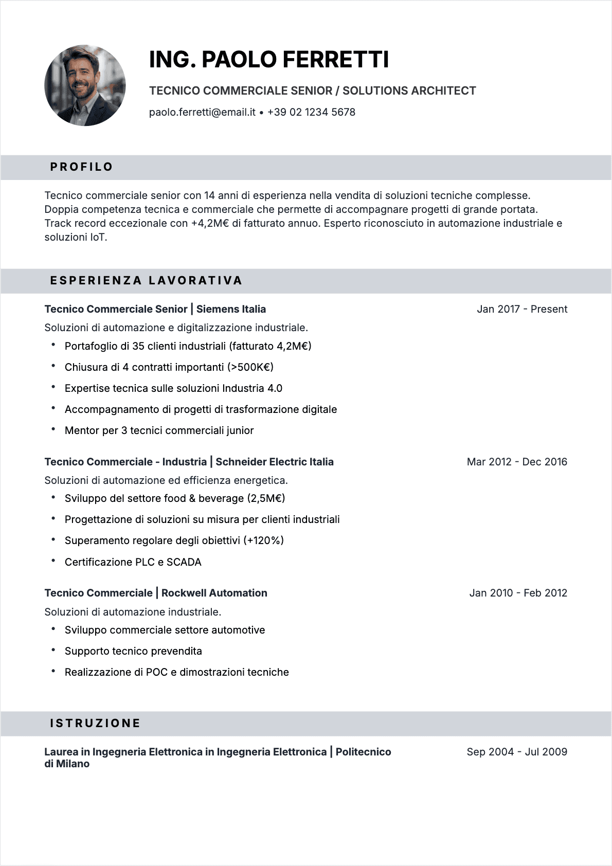 CV Tecnico commerciale Senior - CV Tecnico commerciale