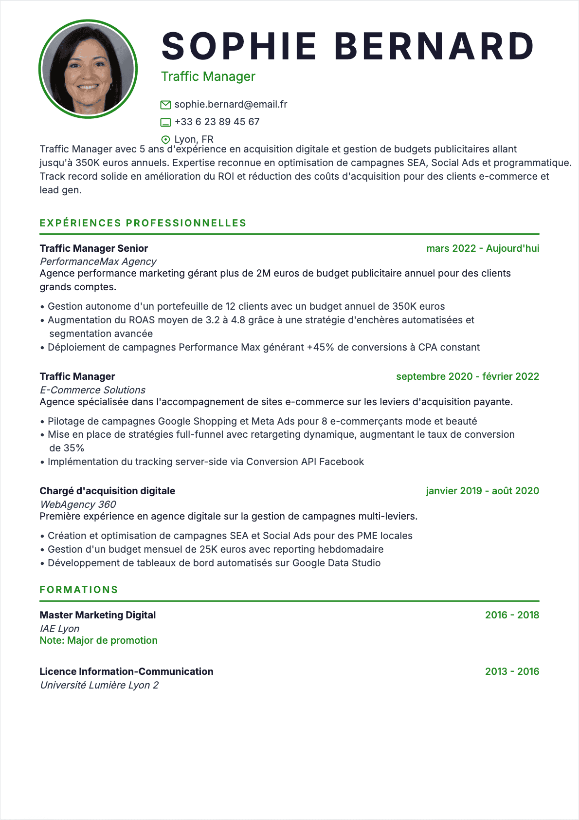 CV Traffic Manager Confirmé - Traffic Manager Lebenslauf