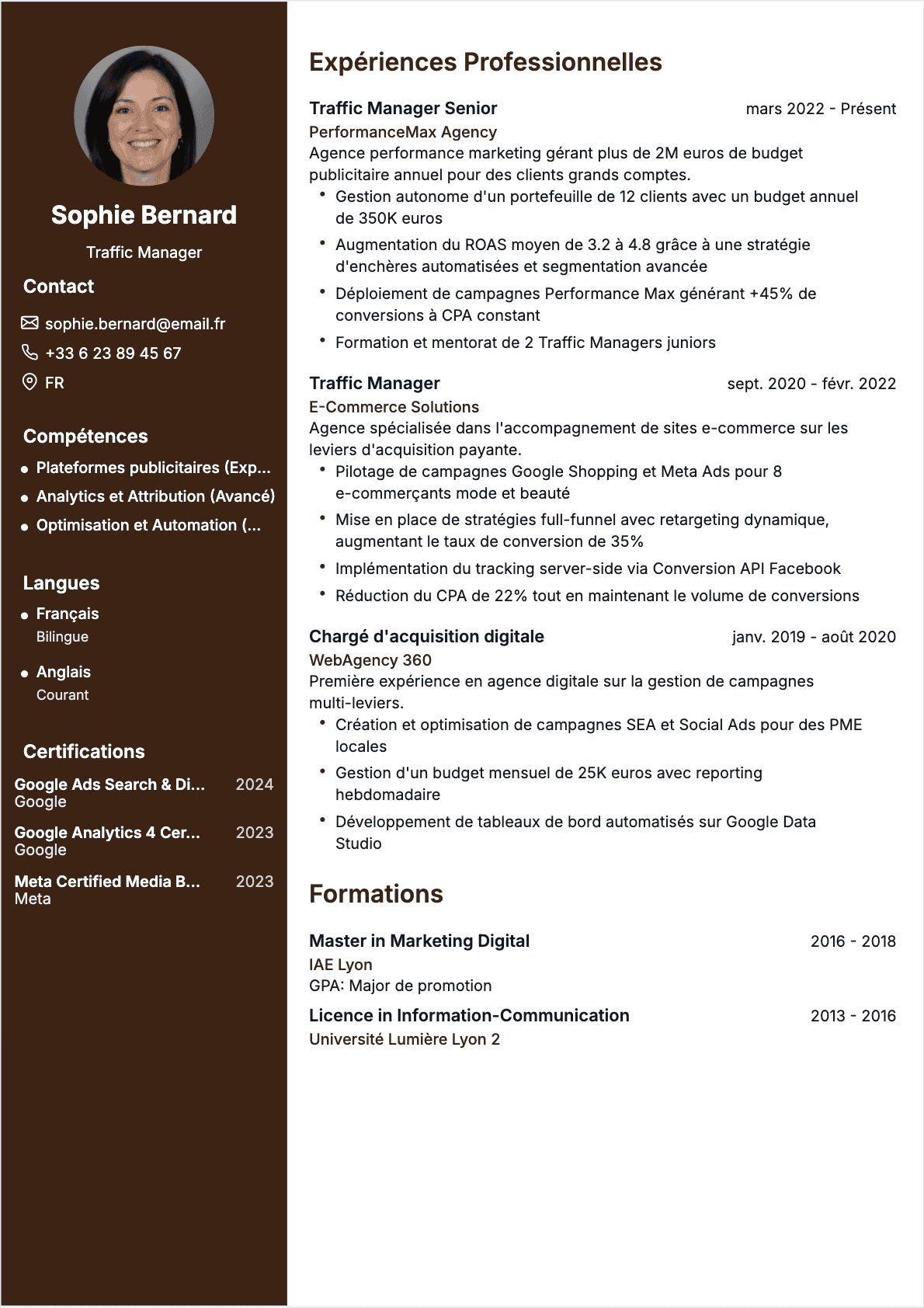 CV Traffic Manager Confirmé - Traffic Manager Lebenslauf