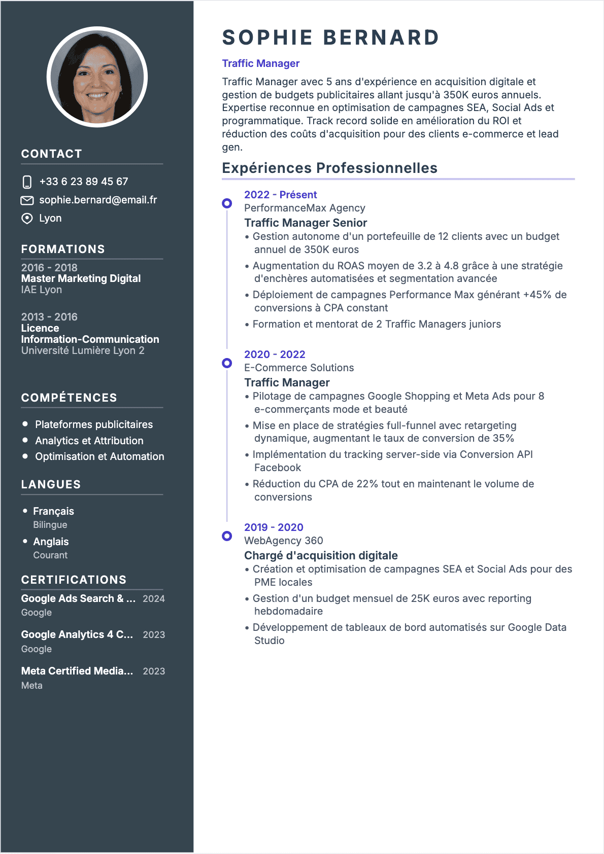 Modèle de CV Traffic manager - Niveau Intermediate | Template professionnel optimisé ATS