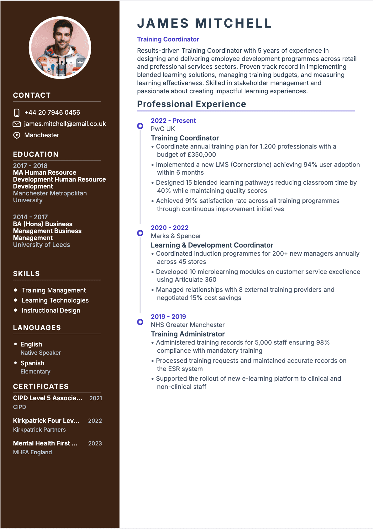 Resume Training Coordinator Confirmé - Training Coordinator Resume