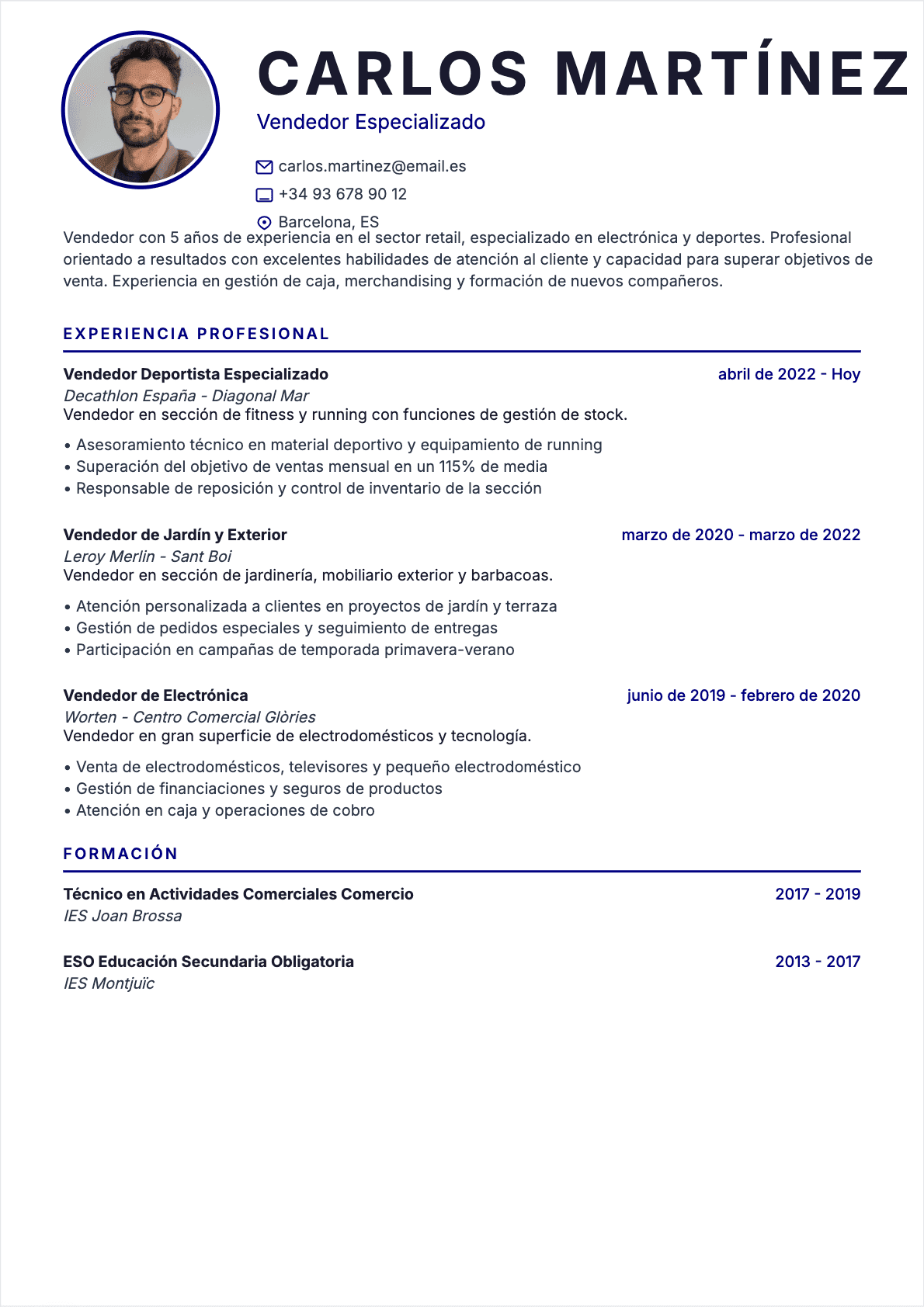 Vendedor Confirmé - CV Vendedor