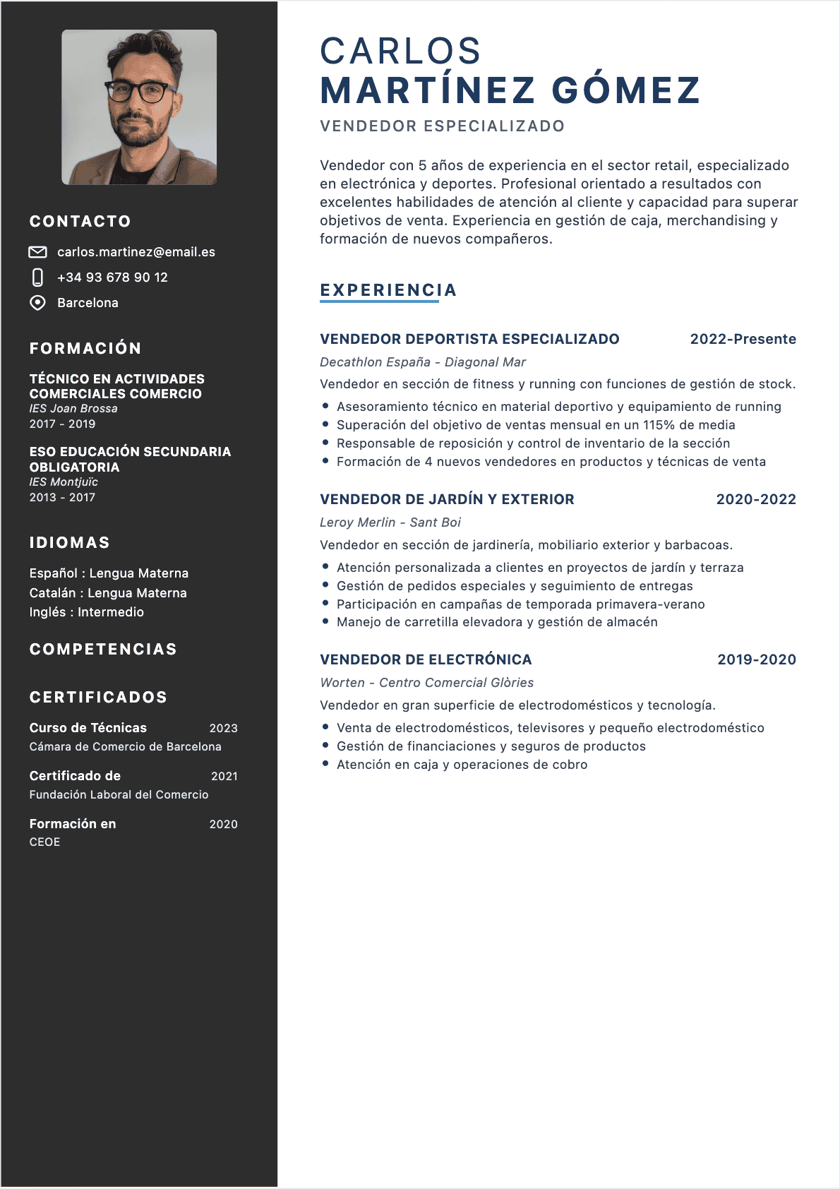 CV Vendedor Confirmé - CV Vendedor