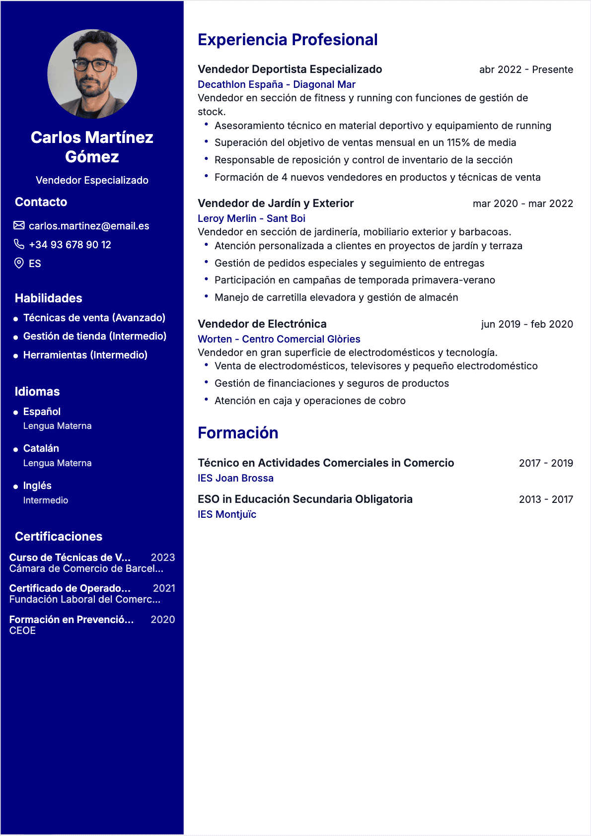 Vendedor Confirmé - CV Vendedor