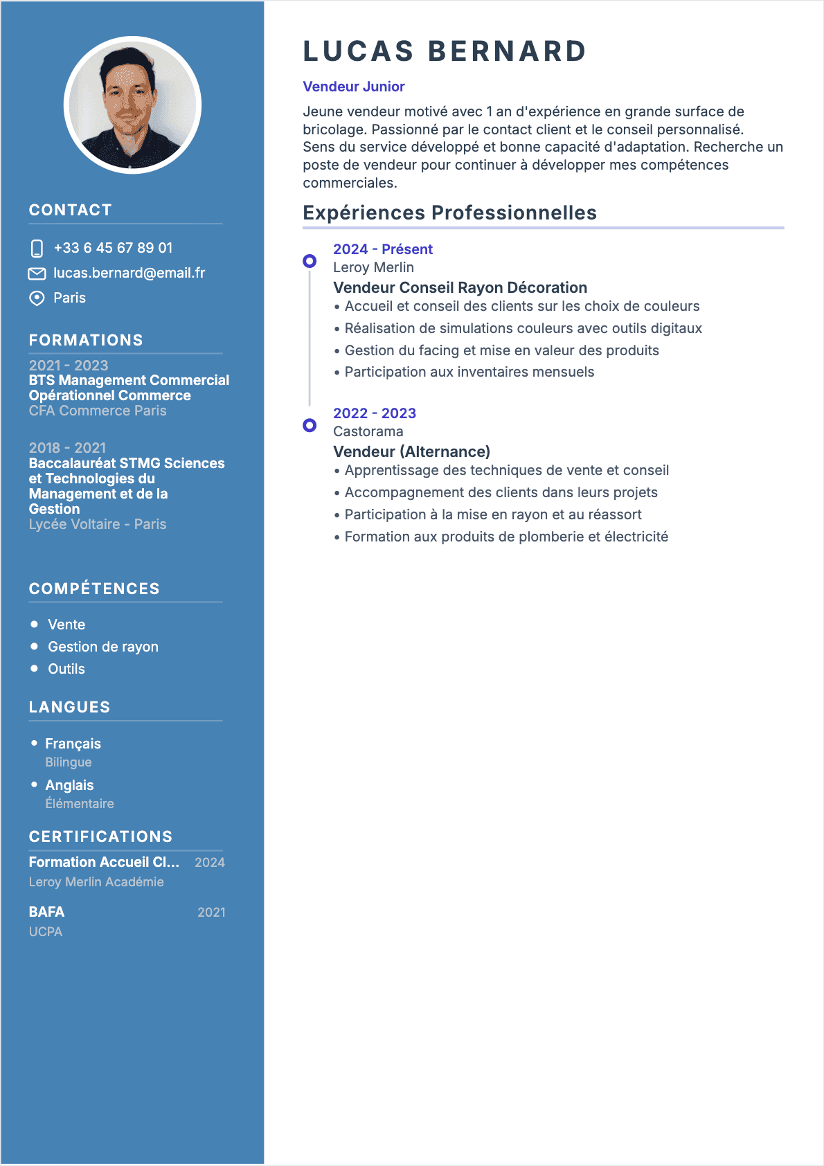 CV Vendeur Junior - CV Vendeur