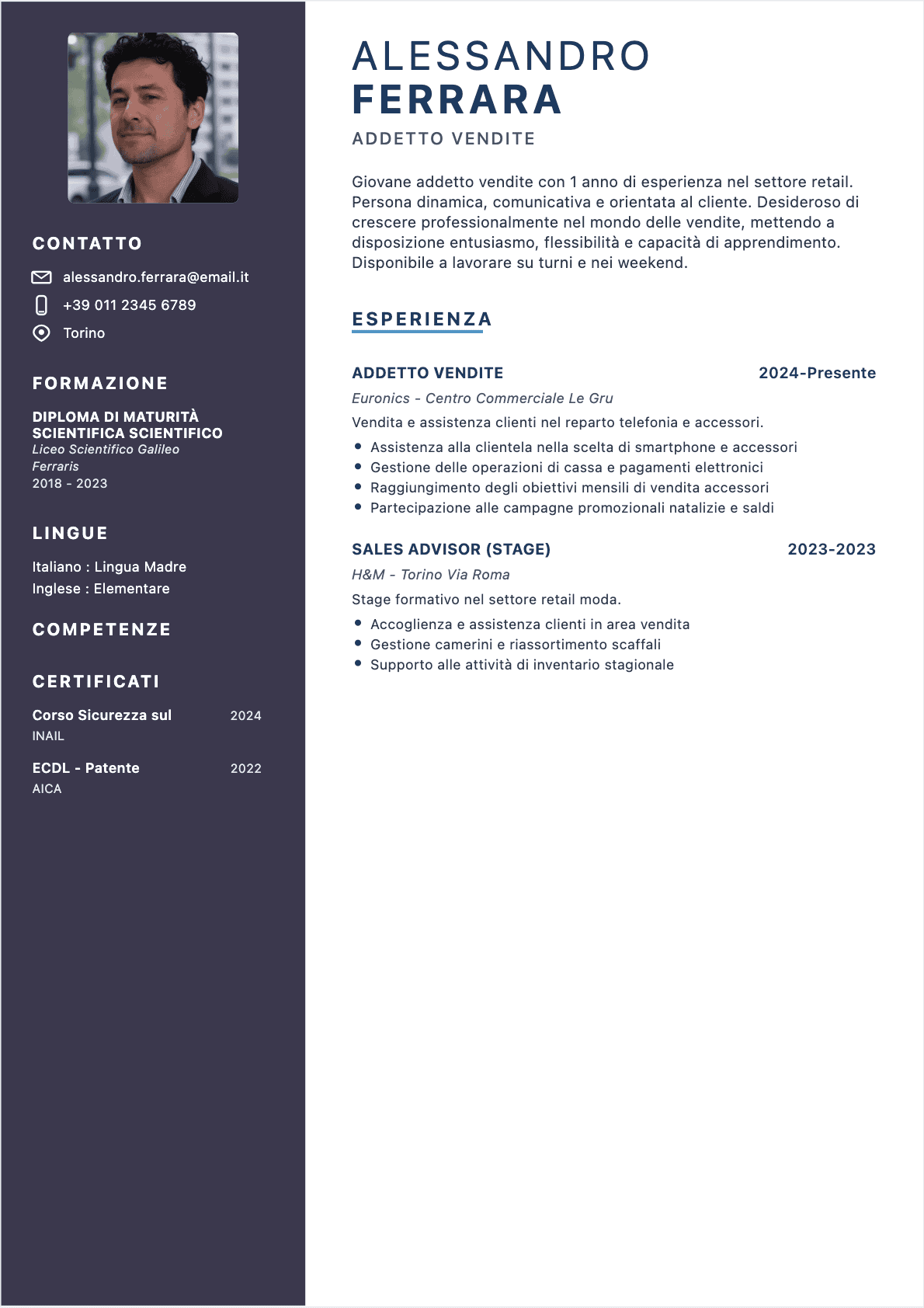 CV Venditore Junior - CV Venditore